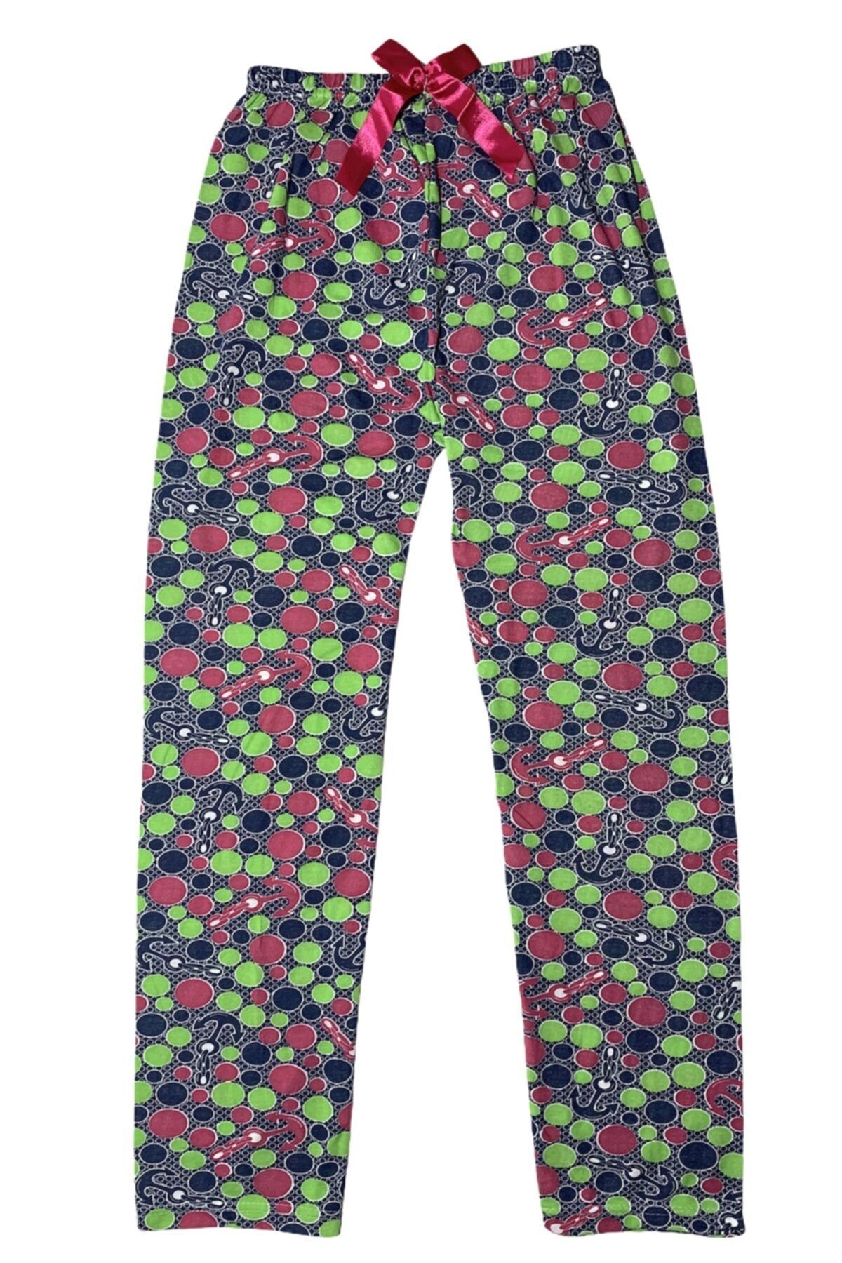 OMODAM Kadın Beli Lastikli Baskılı Desenli Penye Pijama Altı