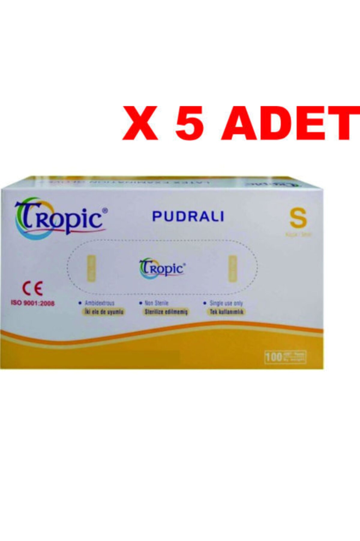 Tropic Lateks Pudralı S Beden Muayene Eldiveni 5 x100 Adet
