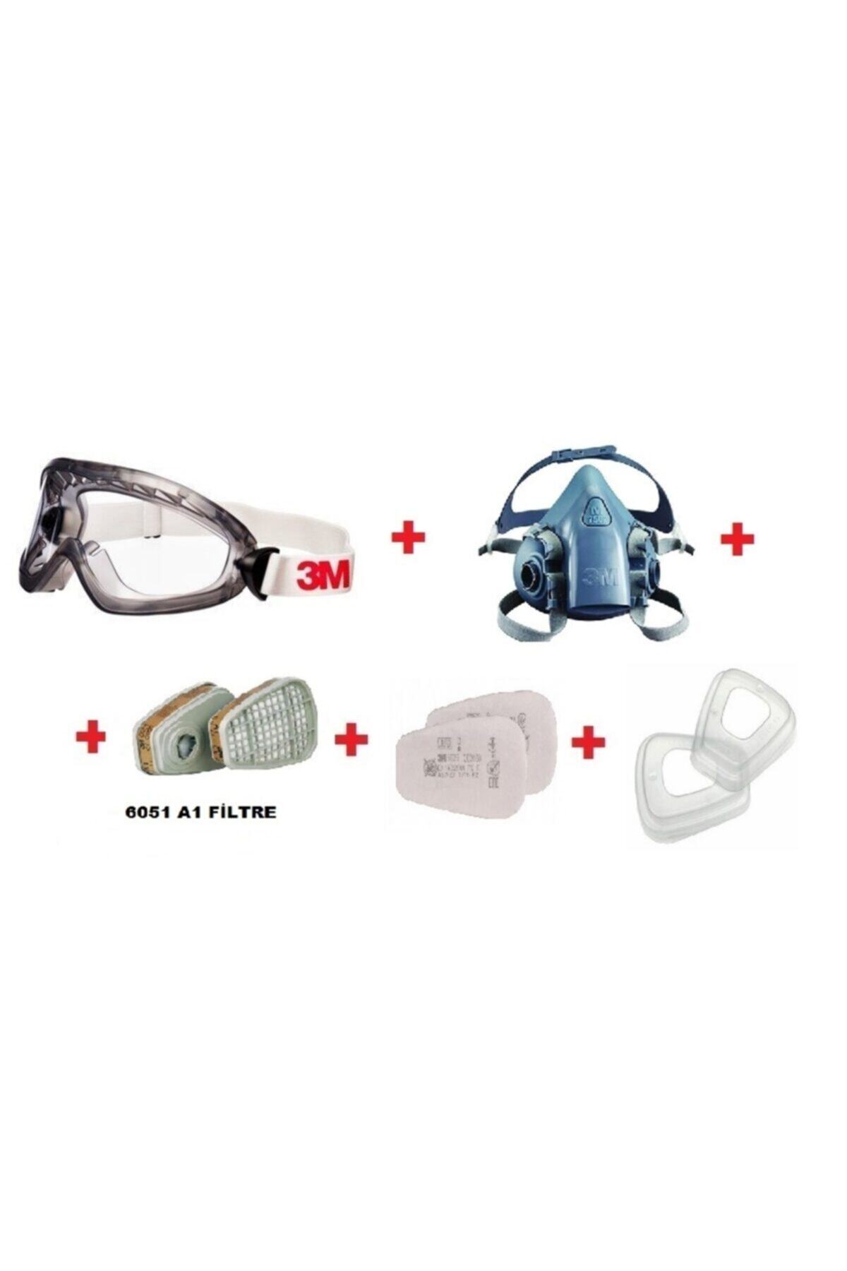 3M 2890 A G.gözlük+7502 Yarım Yüz Maske+6051 A1 Filtre+5925 P2 Ped+ 501 Filtre Tutucu Kapak