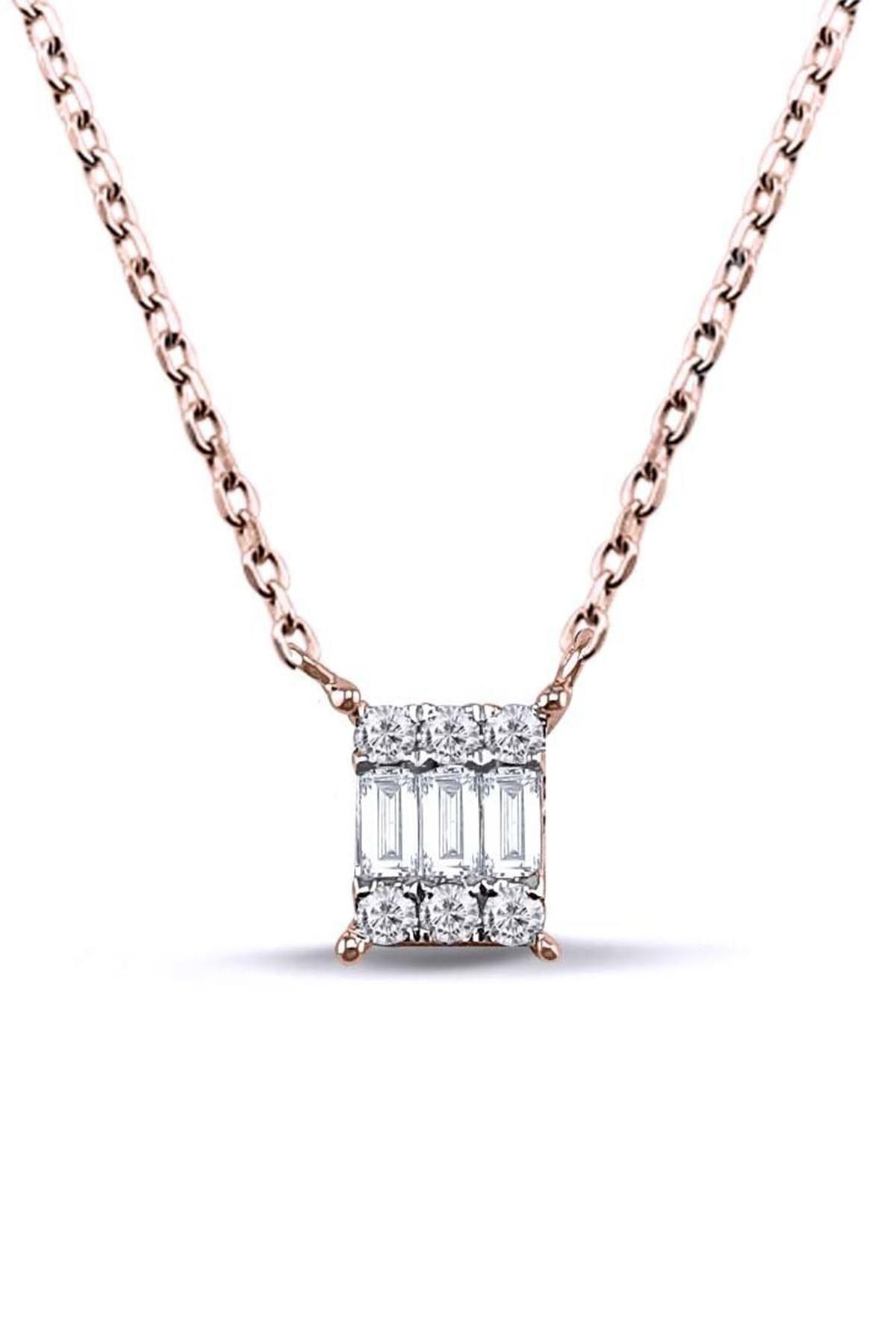 Amor Pırlanta Kadın Rose Gold Baget Kolye 0.28 Karat