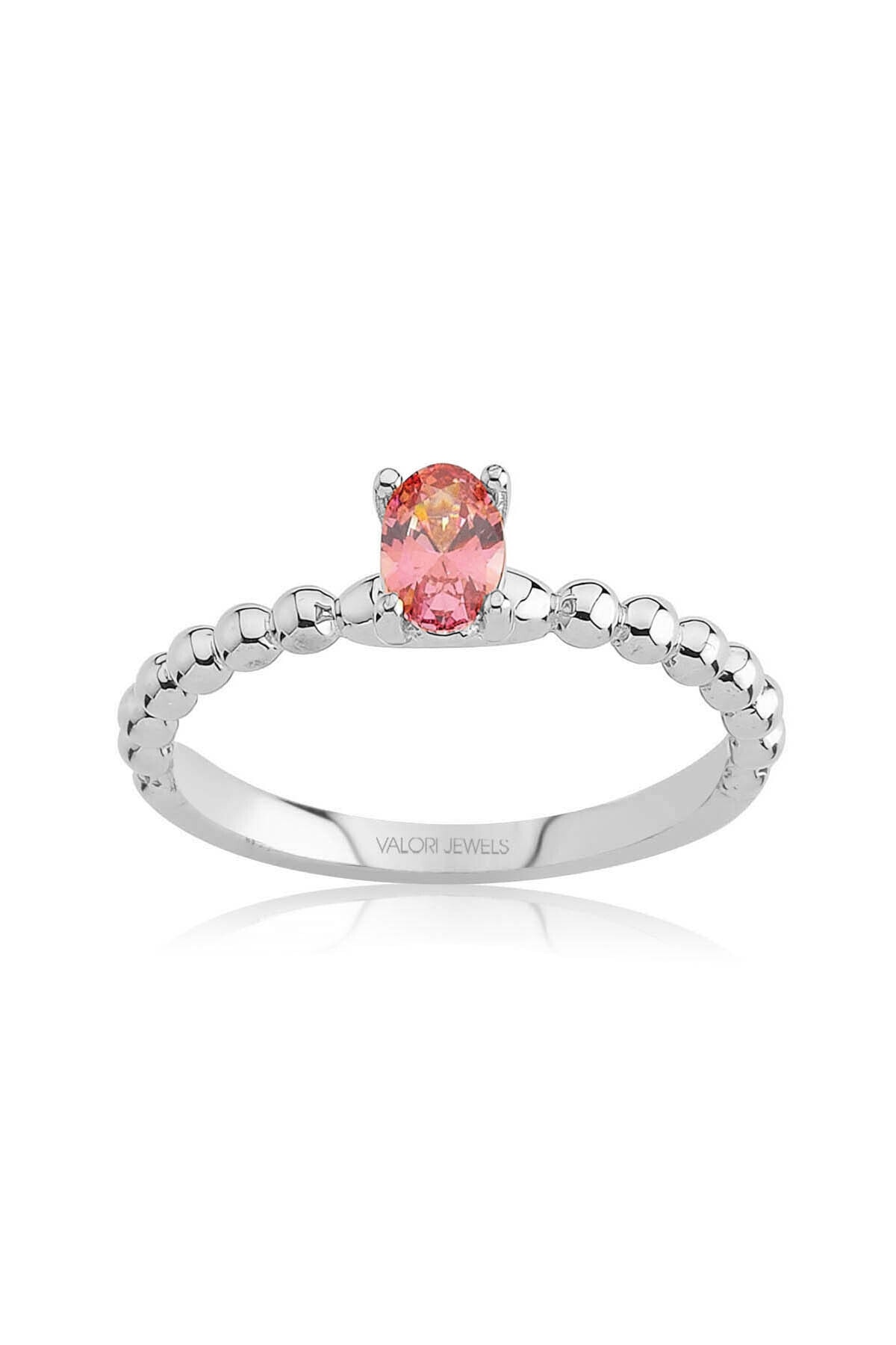 Valori Jewels 0.40 Karat Swarovski Zirkon Pembe Oval Taşlı Gümüş Yüzük