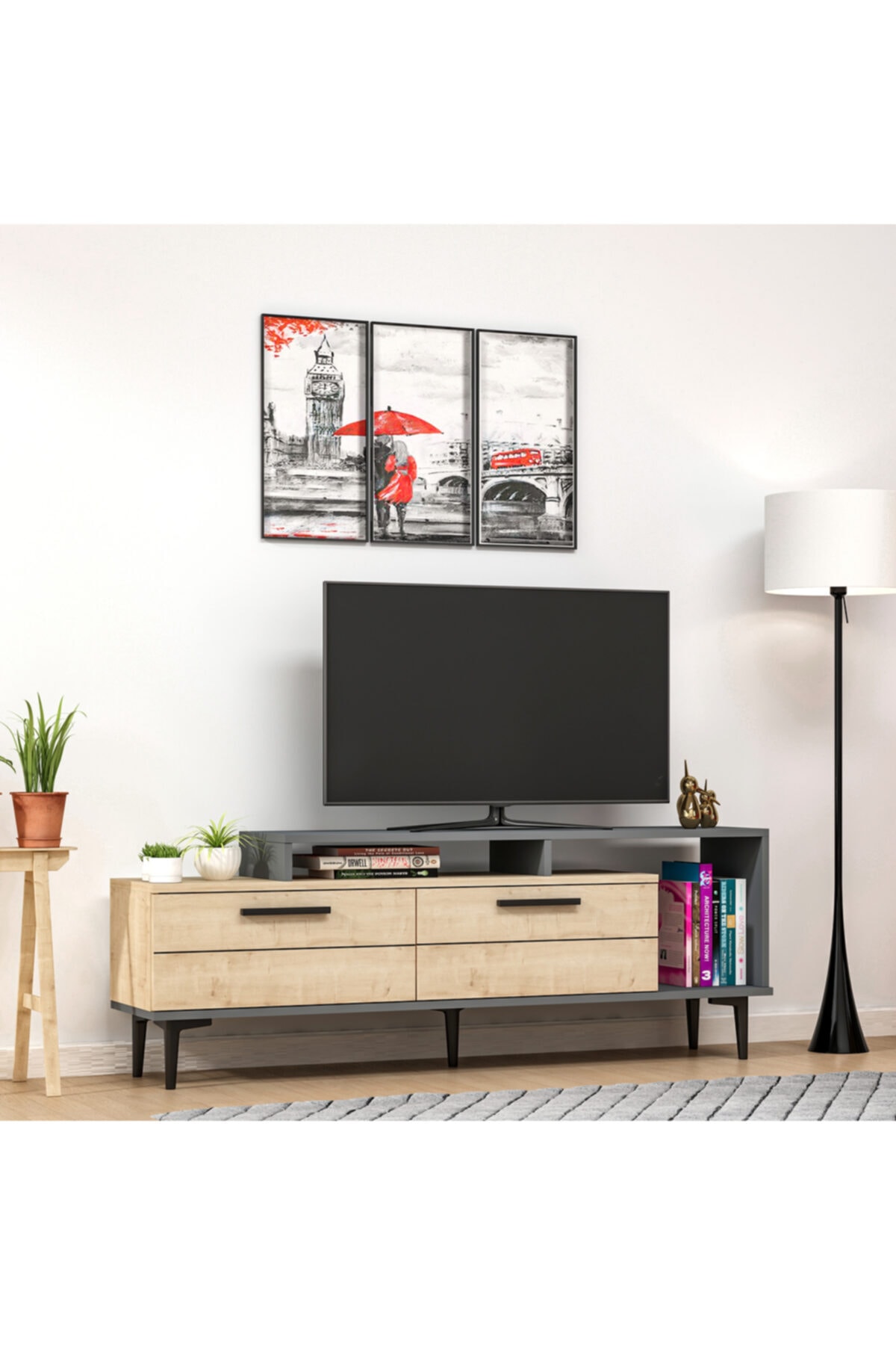 DemonteDekor Safir Meşe Antrasit Niva Televizyon Ünitesi