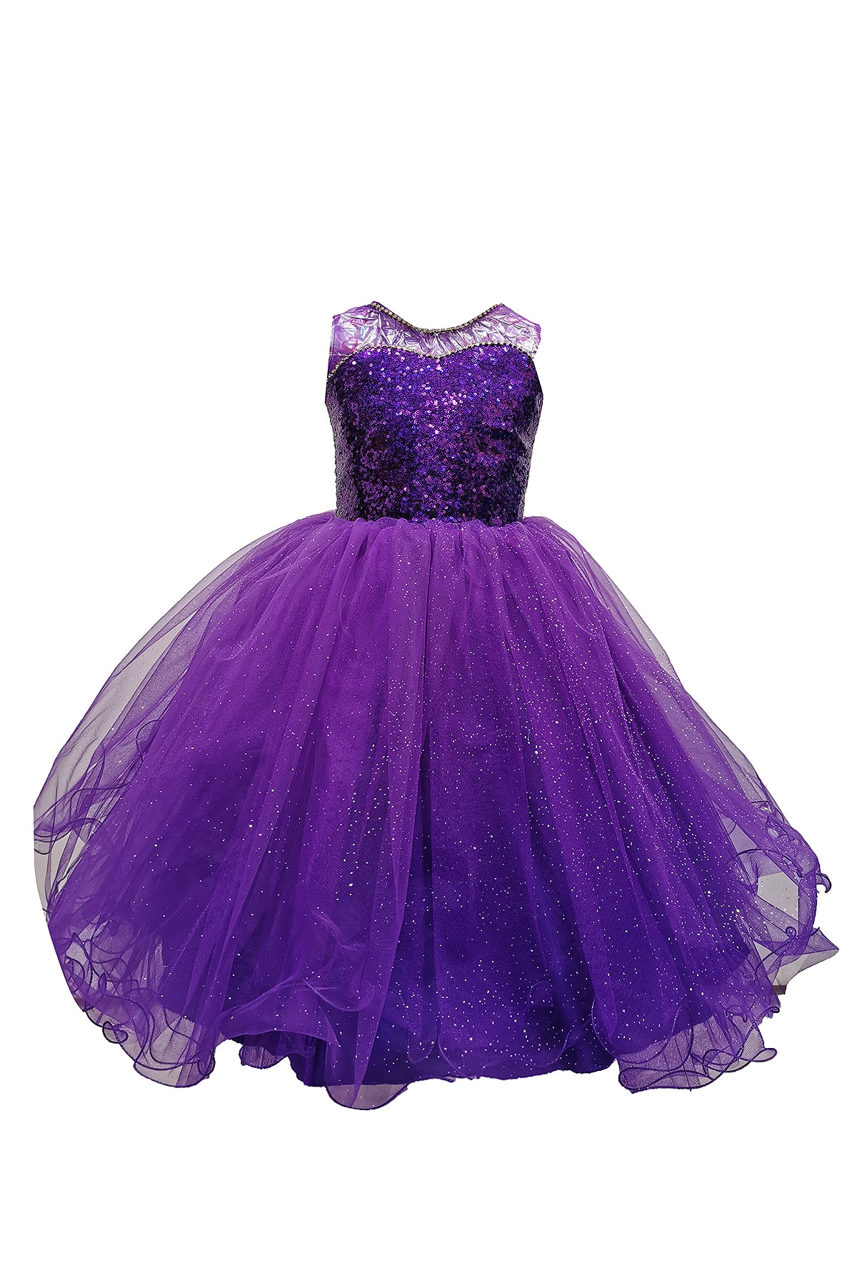 MUSTAFA DOĞAN Kız Çocuk Mor Simli Tüllü Elbise