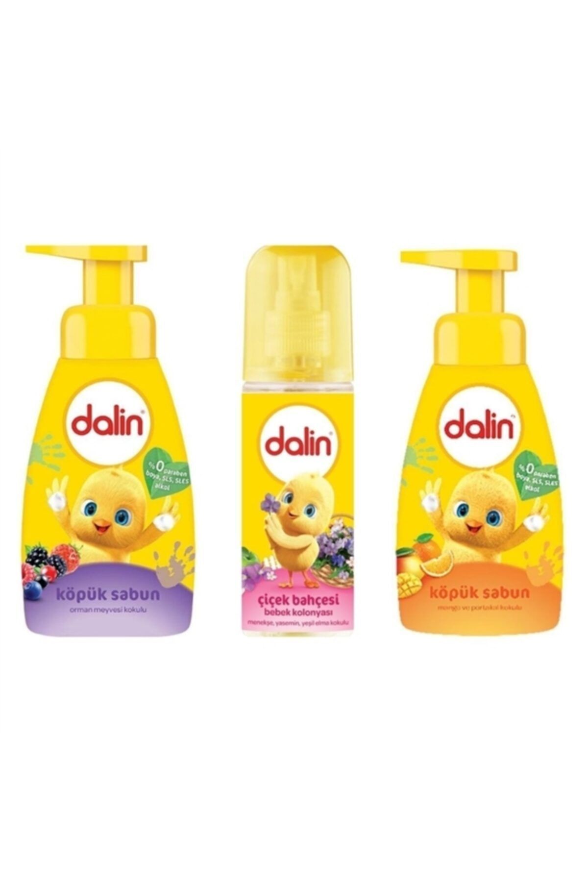 Dalin Mango 200ml + Orman Meyve 200ml Köpük Sabun + Çiçek Bahçesi Bebek Kolonyası 150 ml