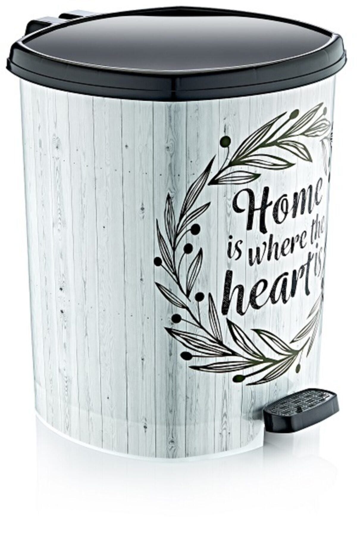 SULTANHOMEEE Gri Dekoratif Home Sweet Home Baskılı Pedallı Çöp Kovası 20lt Slt321