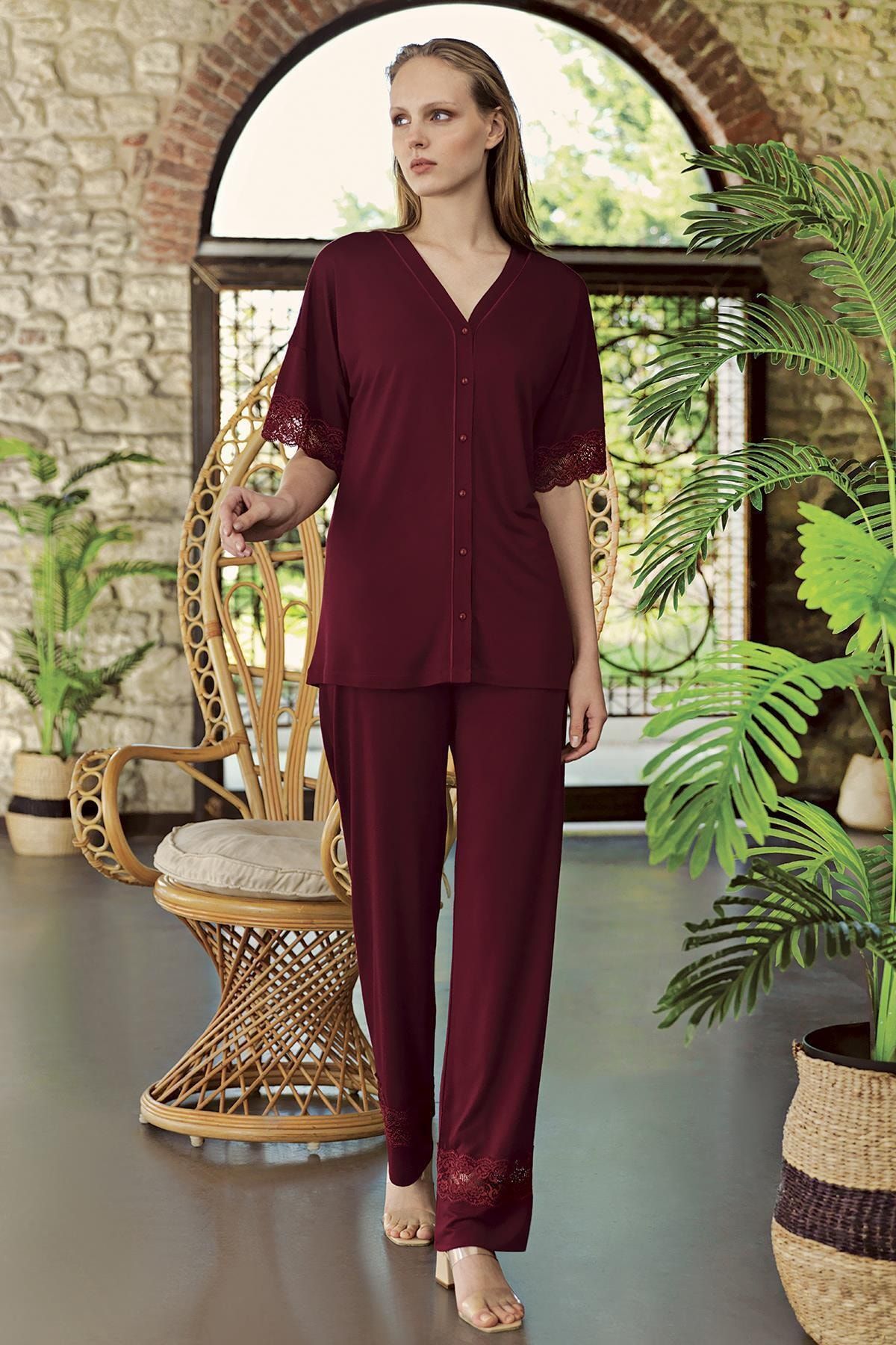 Artış Bordo Viskon Pijama Takımı-10207-3