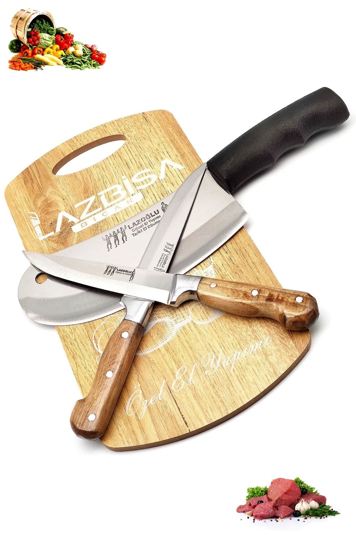 LAZBİSA Lazbisa Lazoğlu Sürmene Mutfak Bıçak Seti Soğan Pizza Börek Pide Bıçağı Satır Zırh Sebze Ekmek