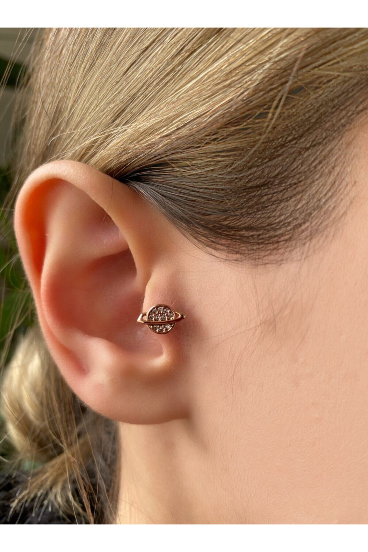 Okkostore Kadın Rose Rengi Cerrahi Çelik Gezegen Tragus Kıkırdak Piercing 6 mm