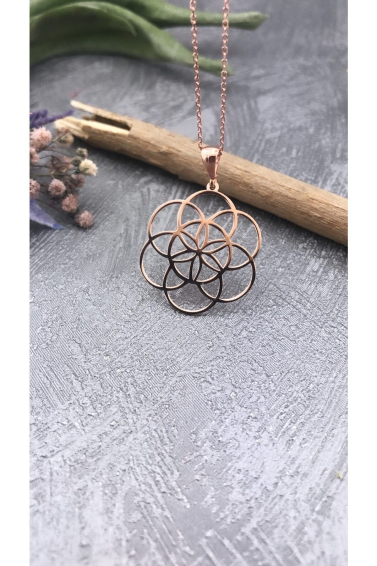 Joel Jewelry 925 Ayar Gümüş Pembe Altın Kaplamalı Yaşam Çiçeği Model Kolye