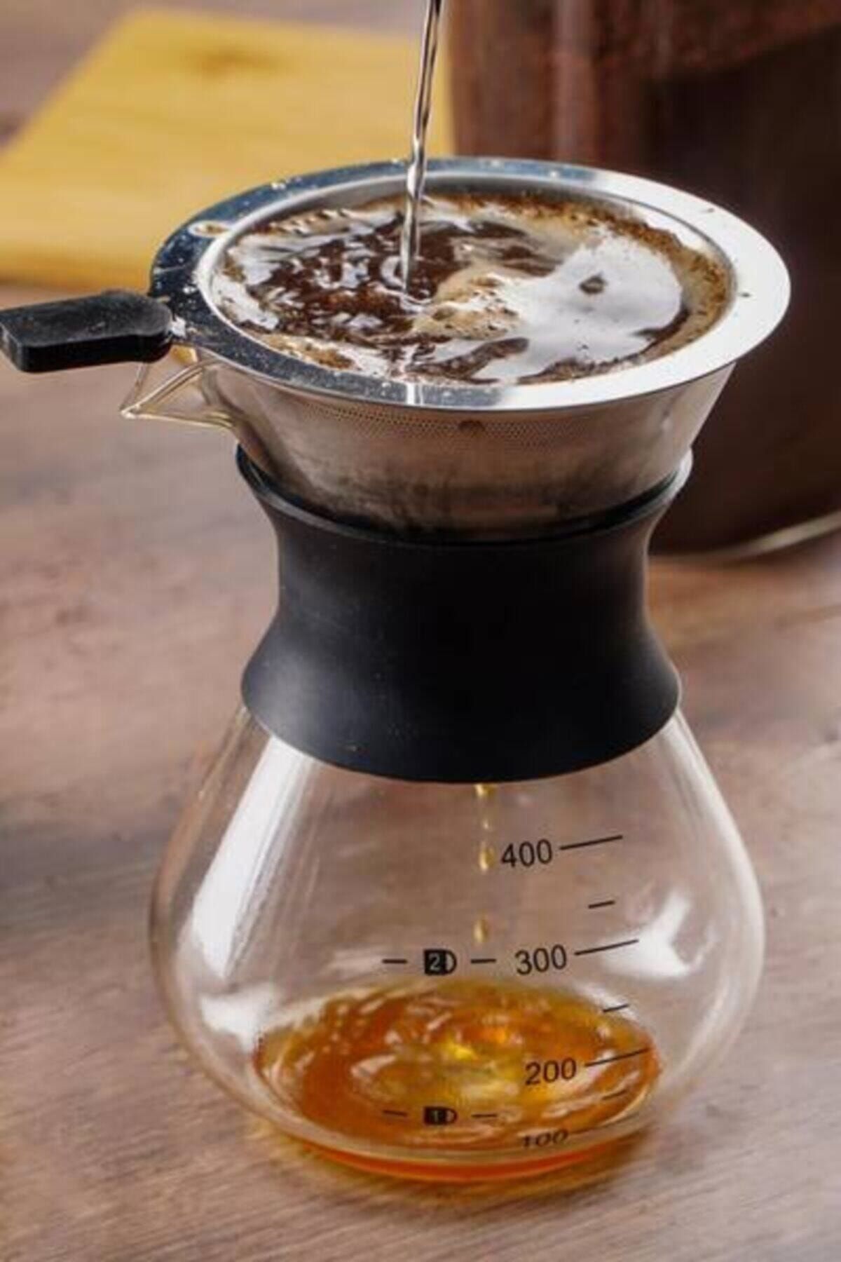 ACAR Metal Süzgeçli Cam Kahve Demlik 400 ml