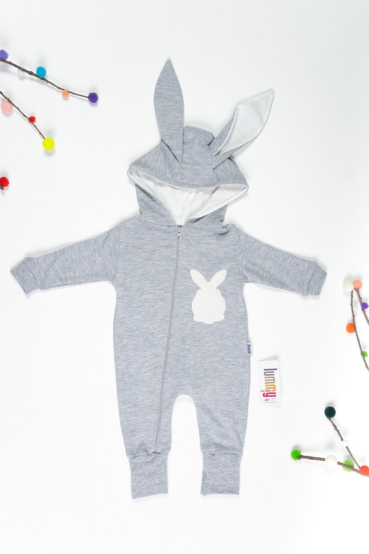 Minimus Baby Unisex Bebek Gri Uzun Kulak Tavşan  Kostüm