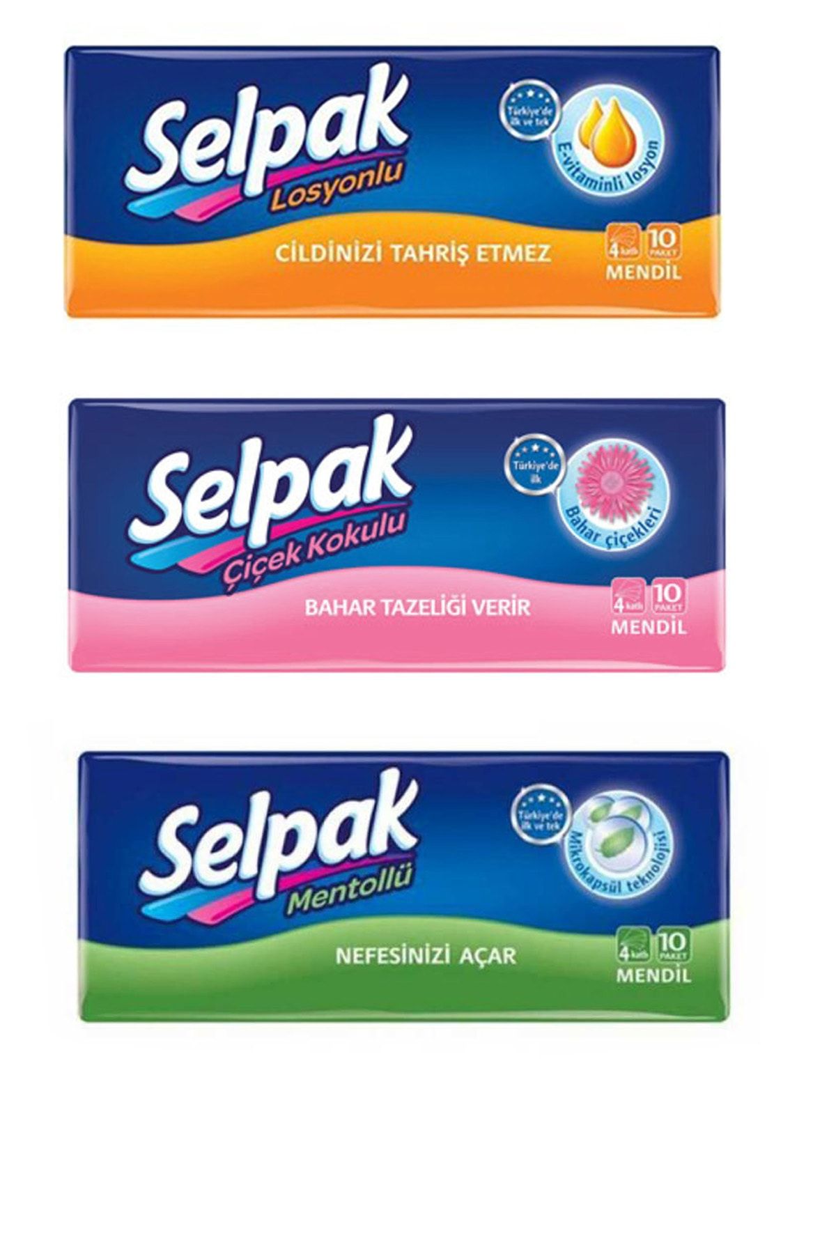 Selpak Mendil 3 ' Lü Set (losyonlu-bahar-mentollü) 10*3 ( 30 Adet 10'lu Mendil )