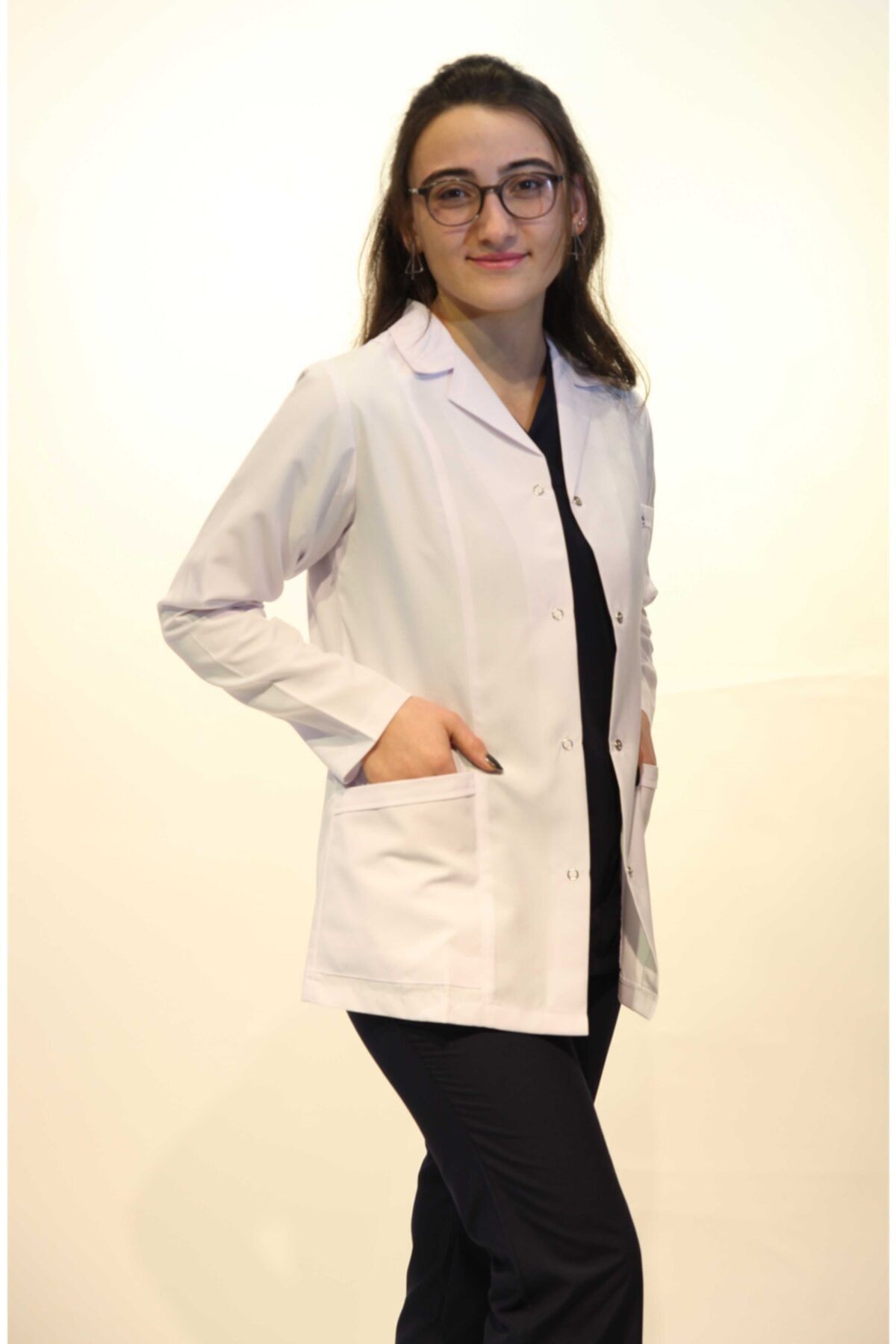 DENİZ İŞ Kadın Beyaz Doktor Hemşire Gömlek Yaka Önlük