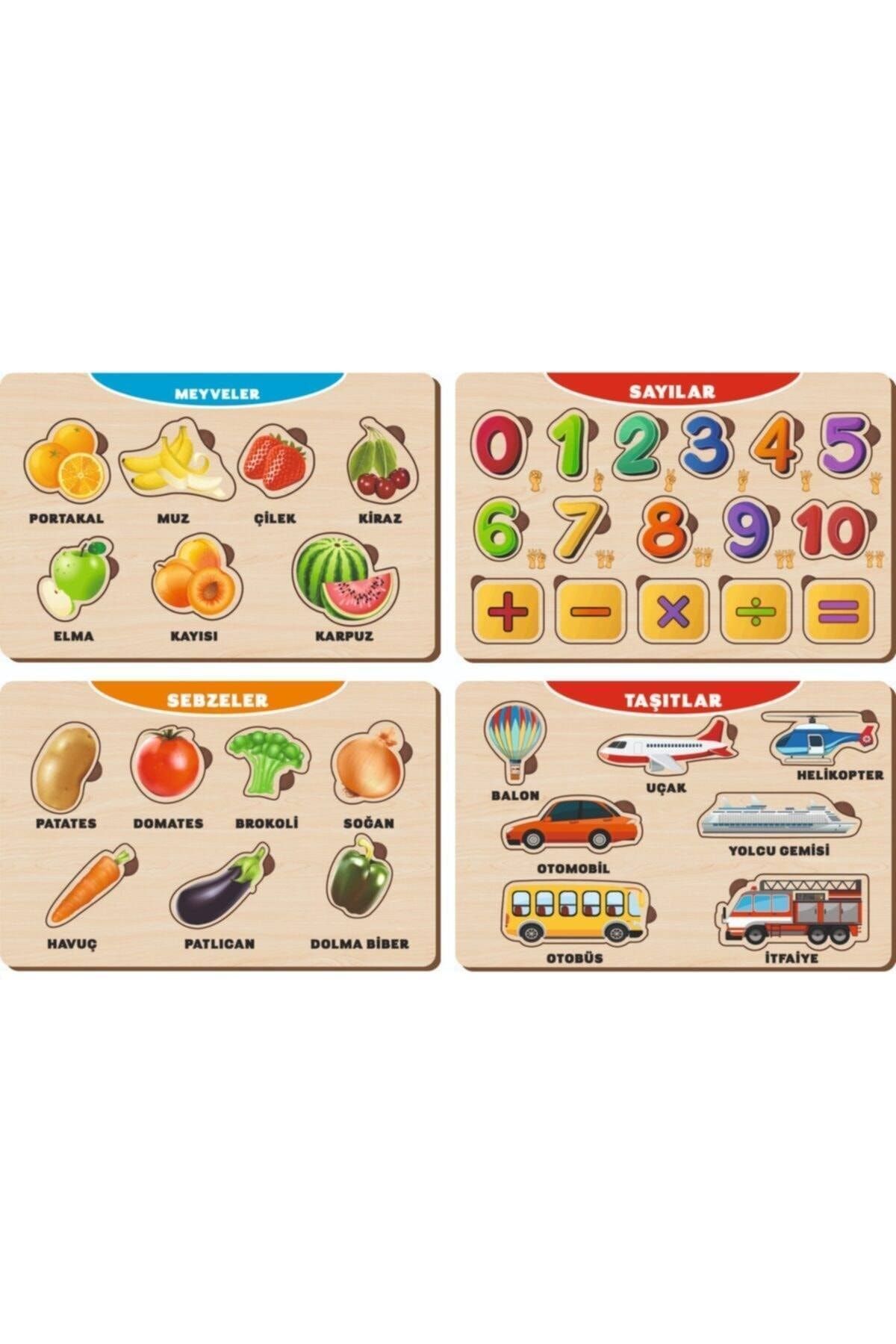 Burak 4 Adet Ahşap Eğitici Öğretici Bul Tak Yapboz Taşıtlar Puzzle Seti