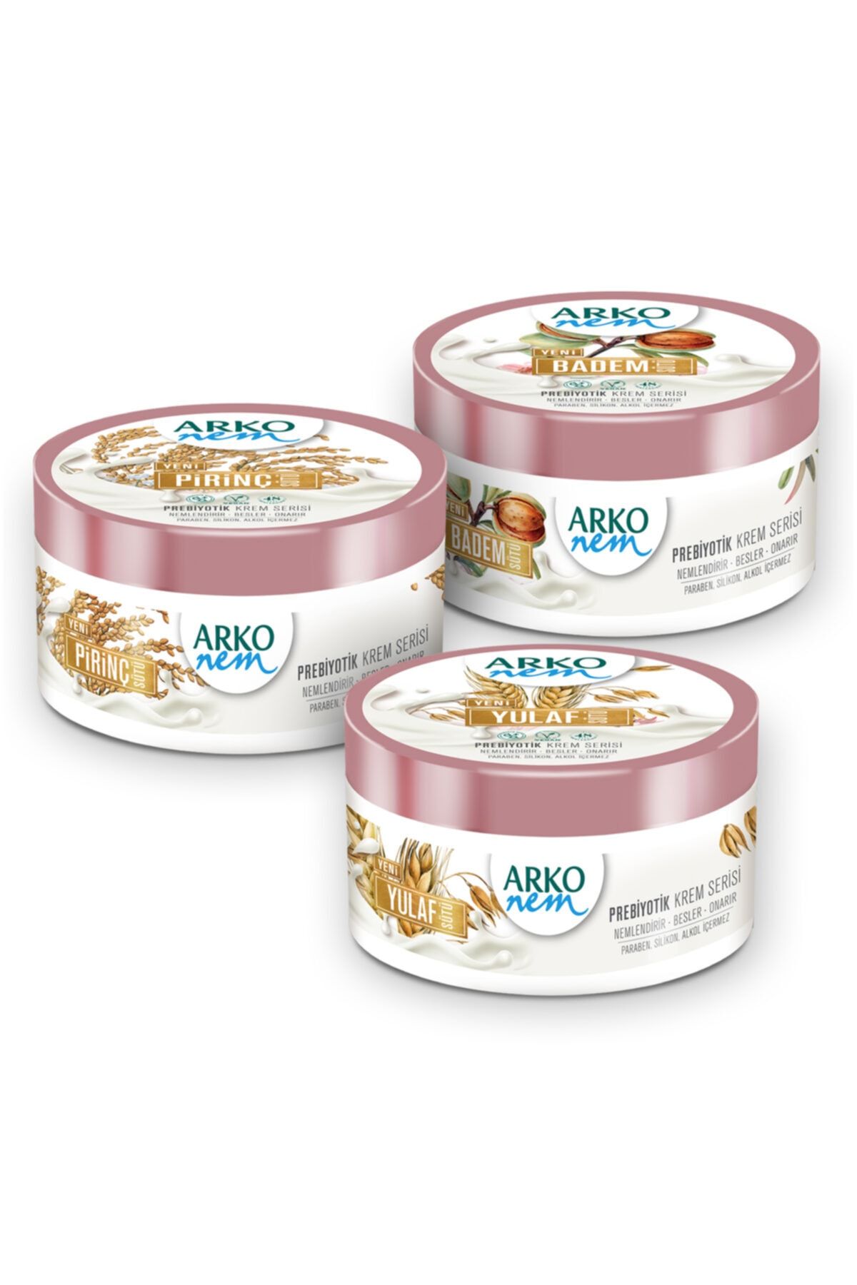 Arko Nem Badem - Pirinç - Yulaf Sütü Prebiyotik Krem Serisi  3x250 ml