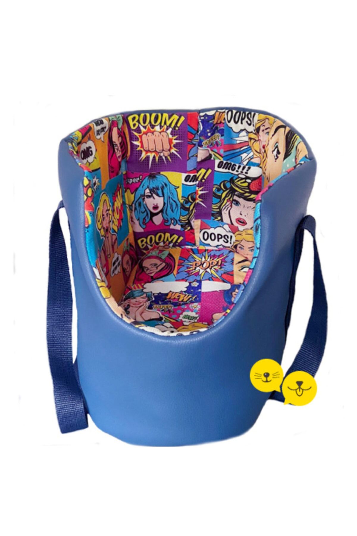 Petit Star Pop Art Mavi Deri Pet Taşıma Çantası