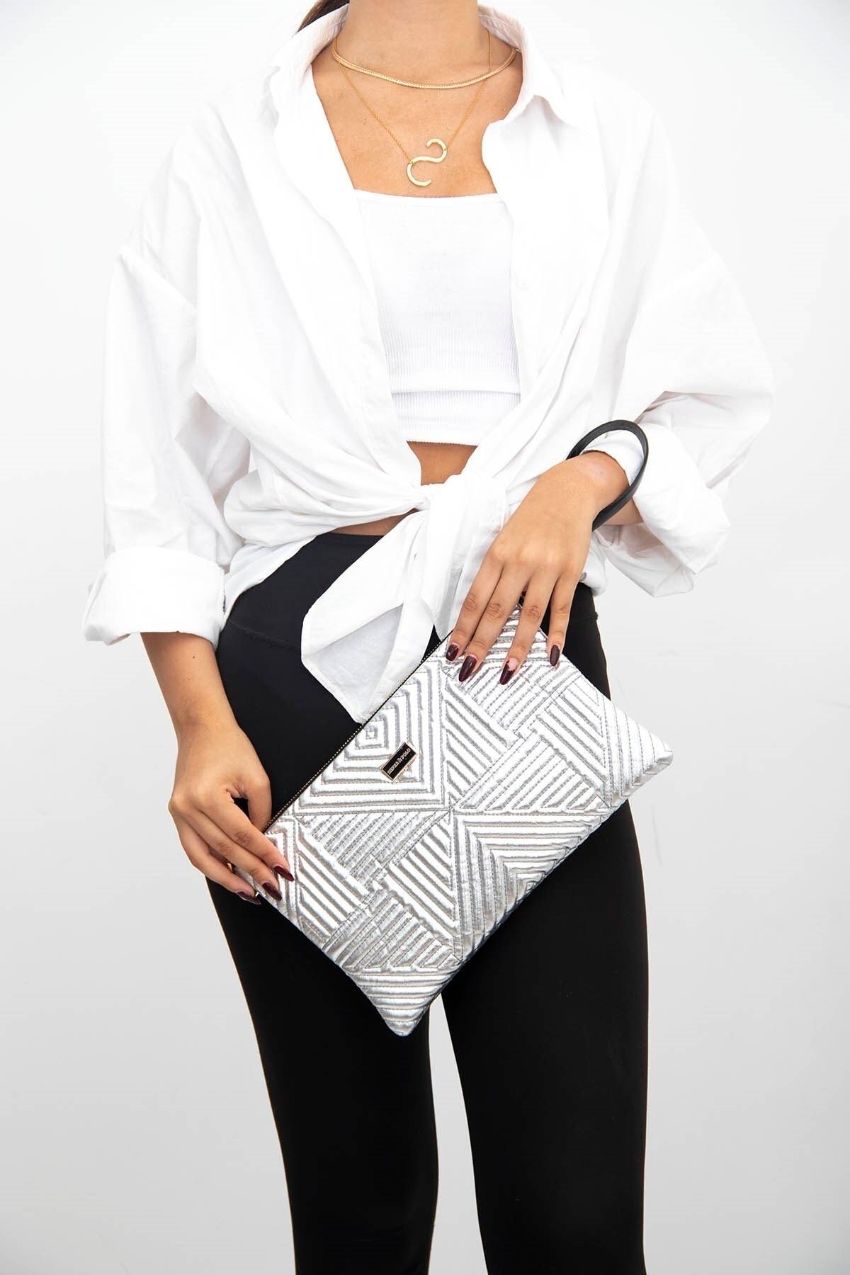 Silver Polo Women s Portfolio Clutch Silver Silver Nv1034 Trendyol
