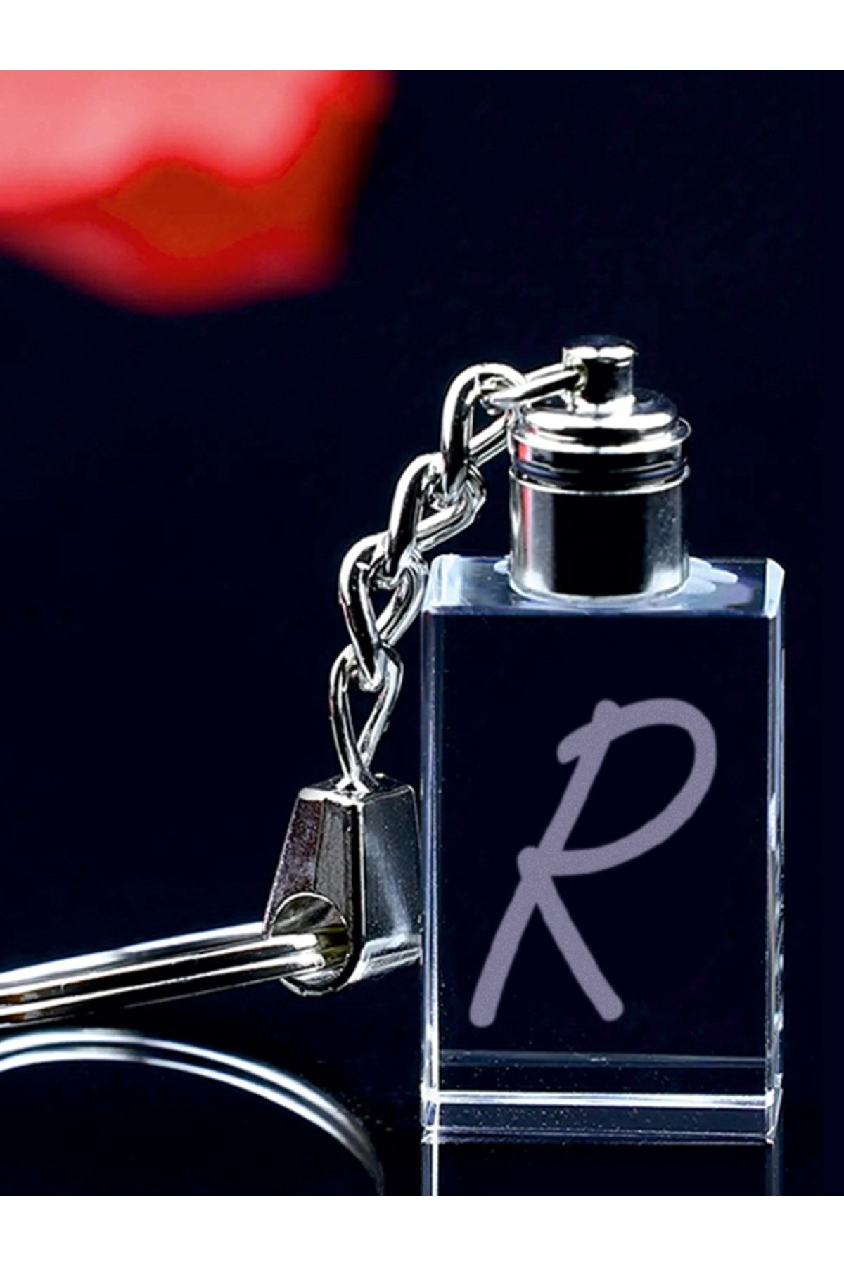 MERTKR STAL Letter R Keychain Letter Keychain Glass Engraved