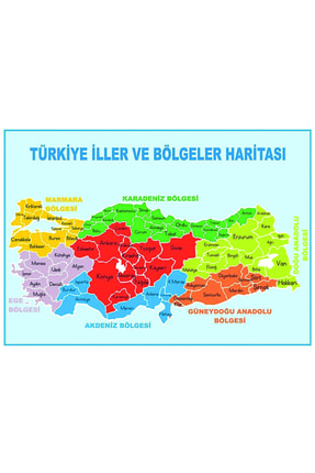 Türkiye Iller Ve Bölgeler Haritası 50x70 Kendinden Yapışkanlı Folyo Image 0