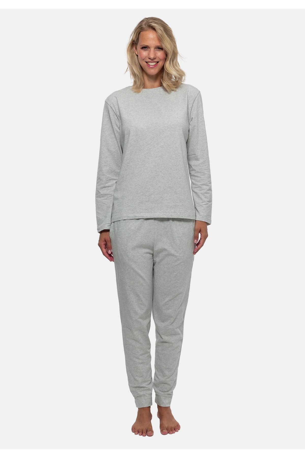 Schiesser Pajama Set Gray Plain Trendyol