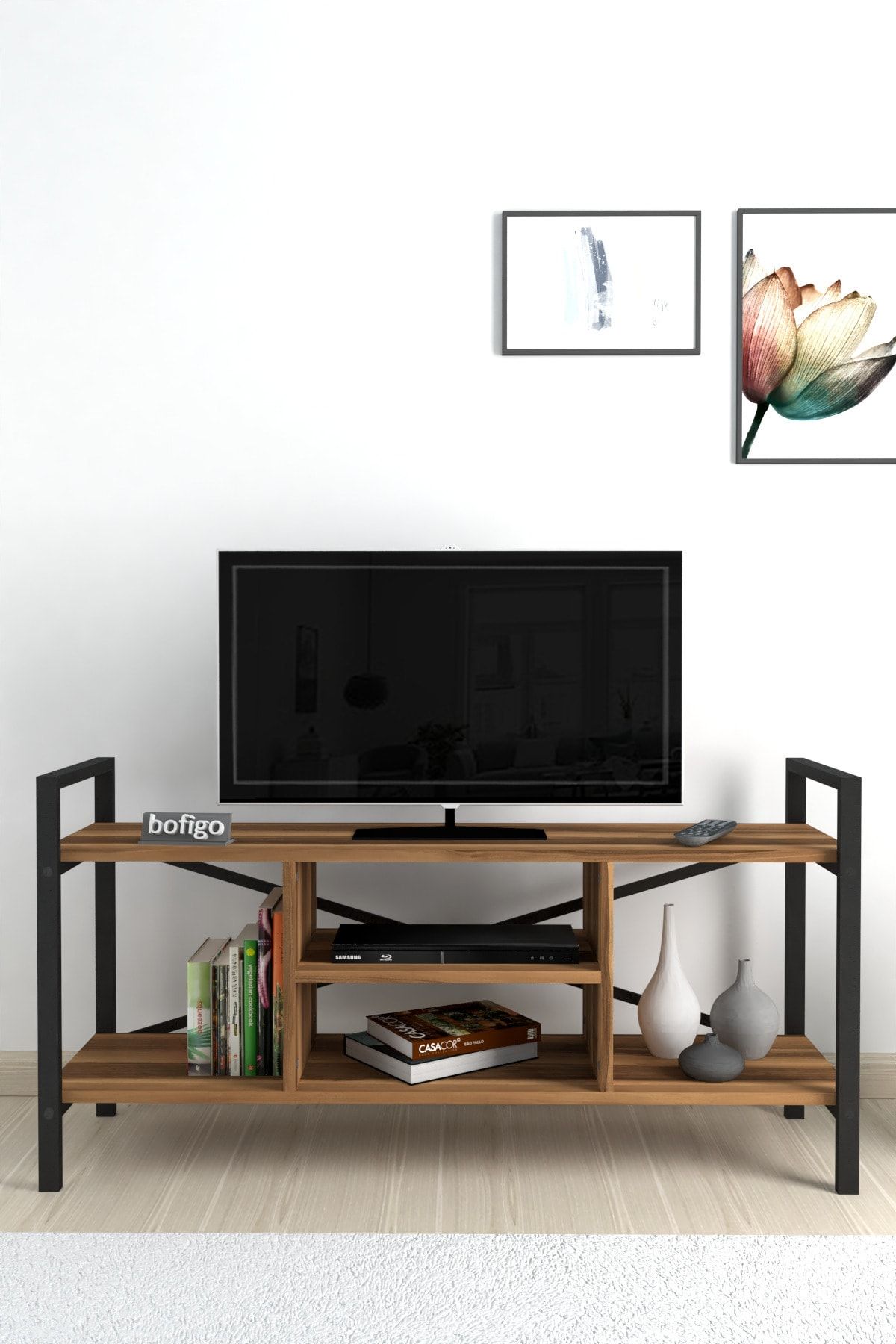 Bofigo Tv Sehpası Raflı Tv Ünitesi Televizyon Sehpası Ceviz