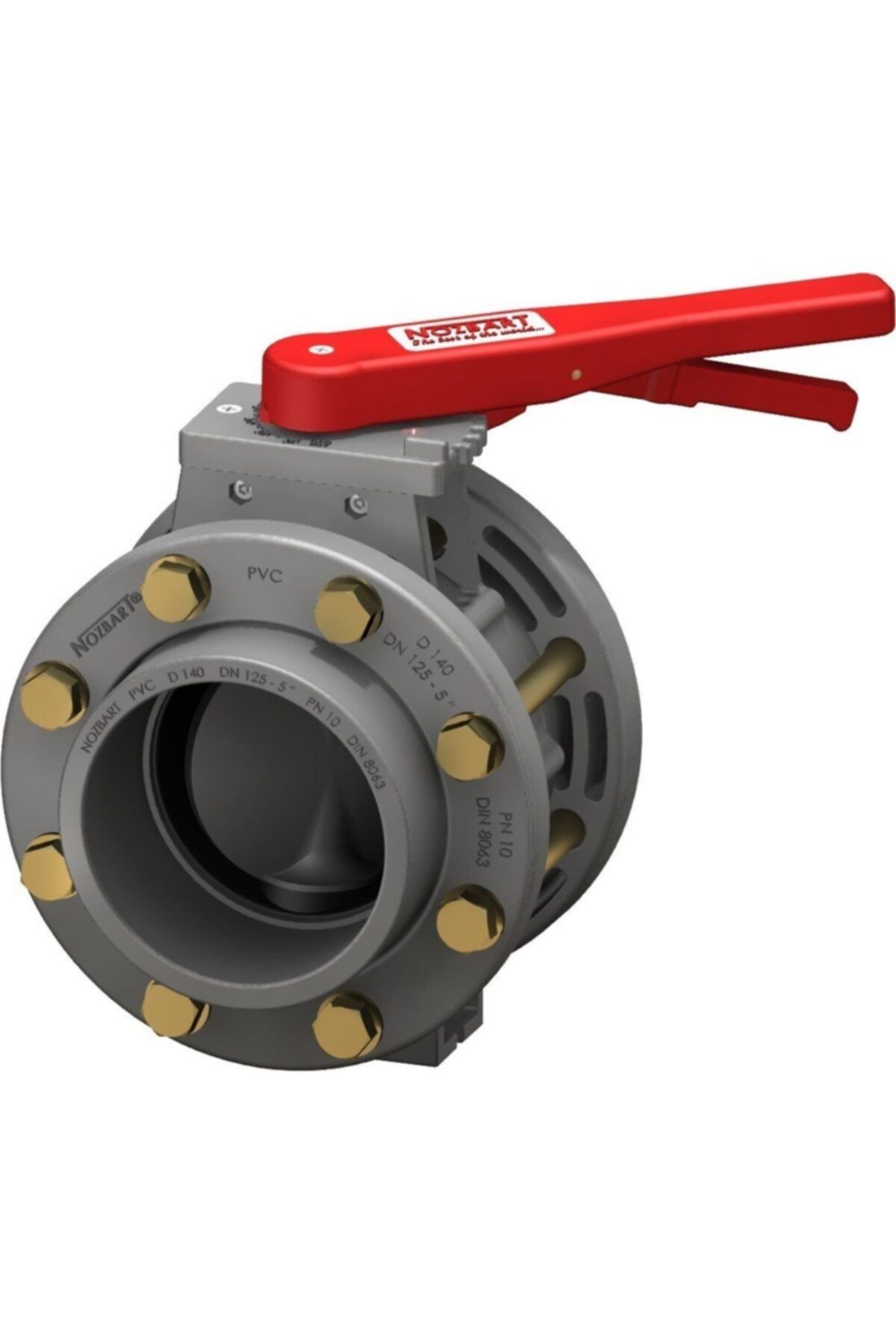 Nozbart Pvc Yüksek Mukavemetli Flanş, Kole Ve Cıvatalı Kelebek Vana 225mm