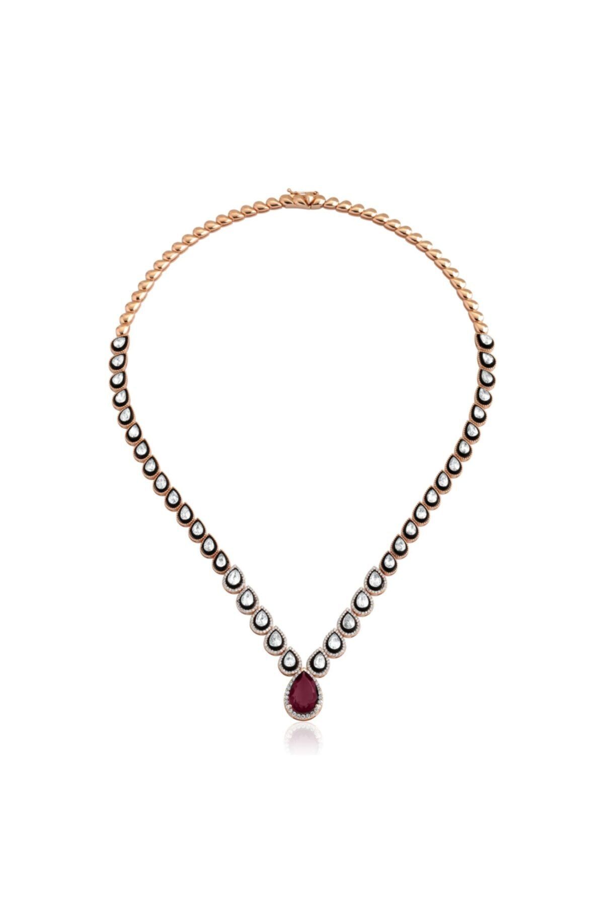 Clavis Jewelry Damla Kesim Elmas Yakut ve Pırlanta Taşlı Kolye (ekl1026)
