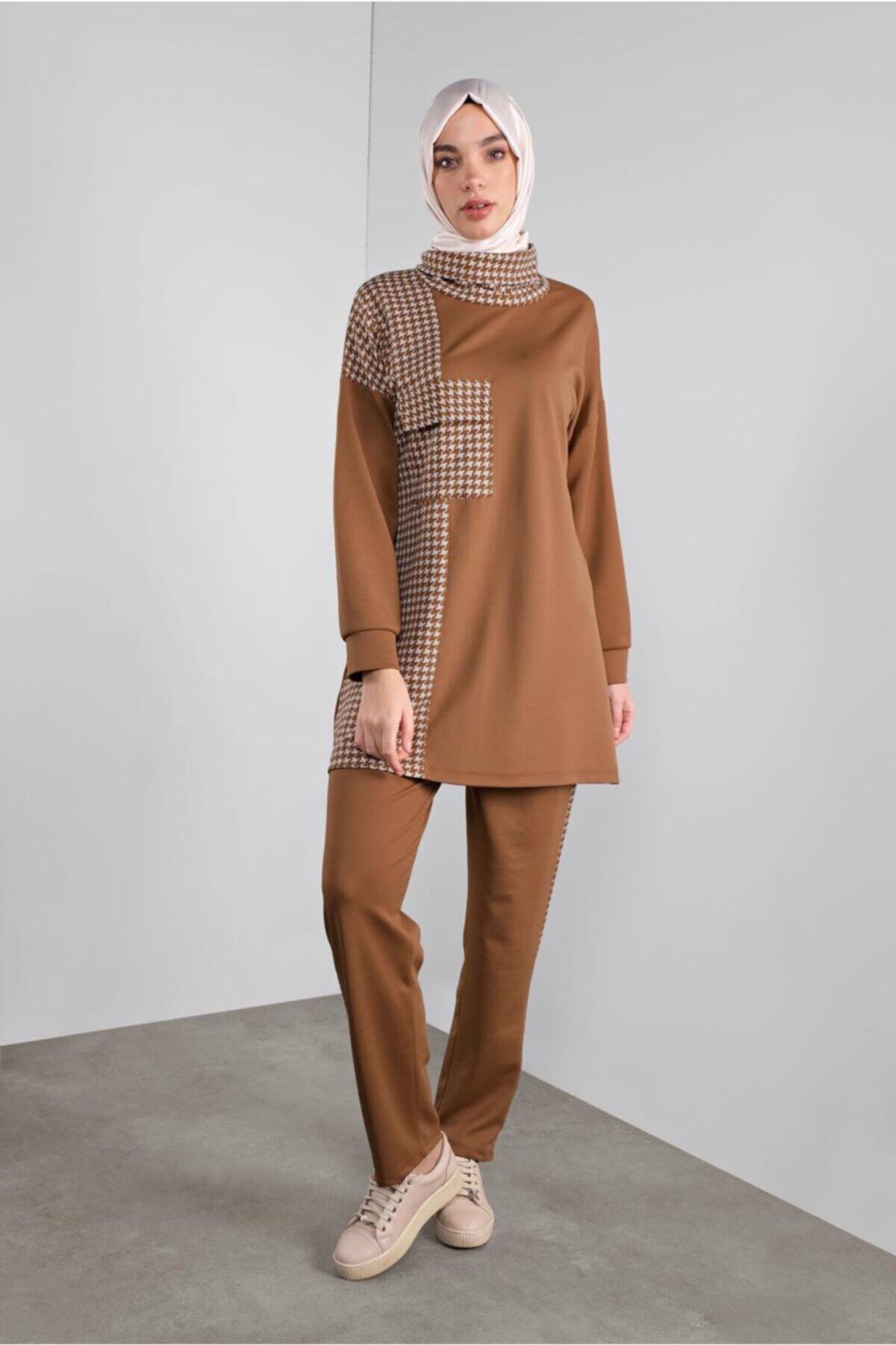 TRENDTESETTÜR Cepli Kazayağı Desenli Pantolonlu Takım 0946