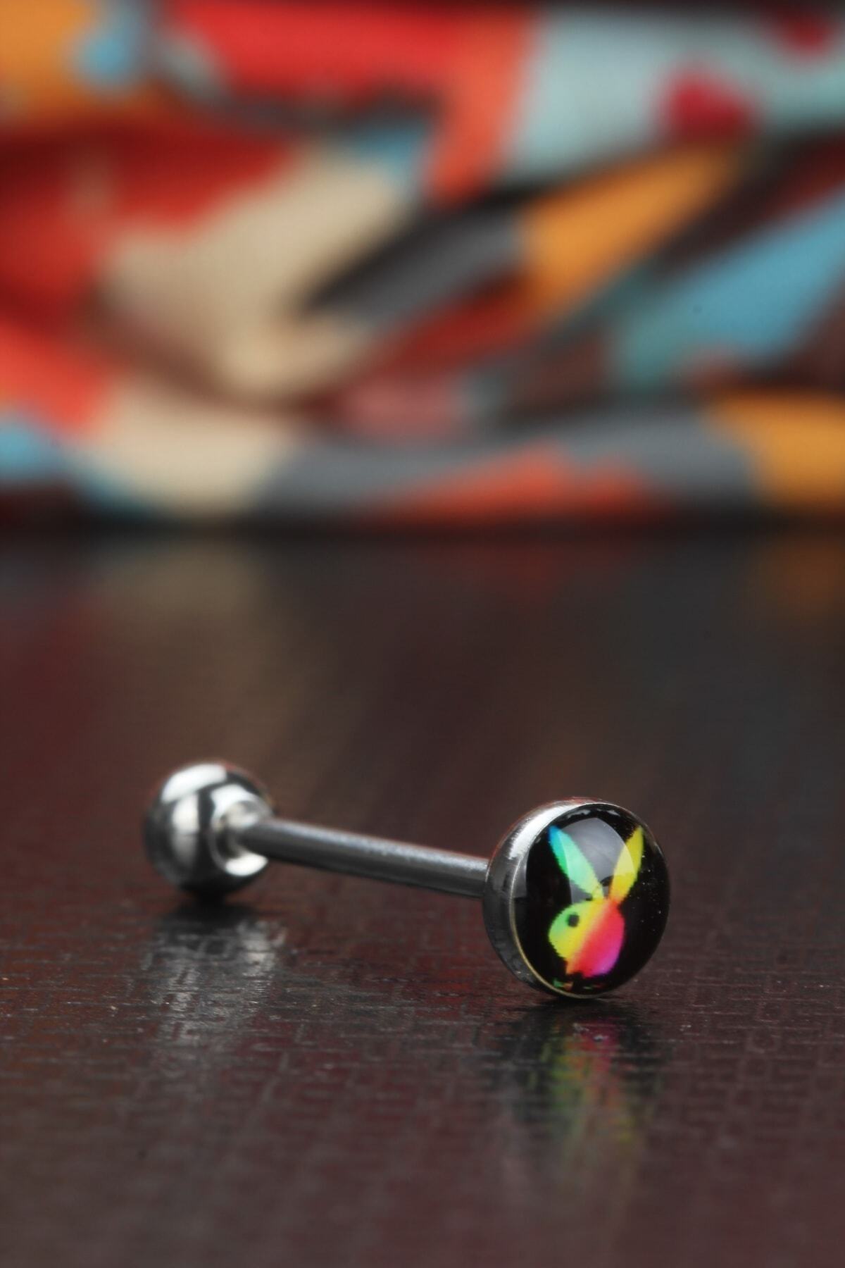Abuksubukşeyler Cerrahi Çelik Playboy Dil Piercing 18 mm