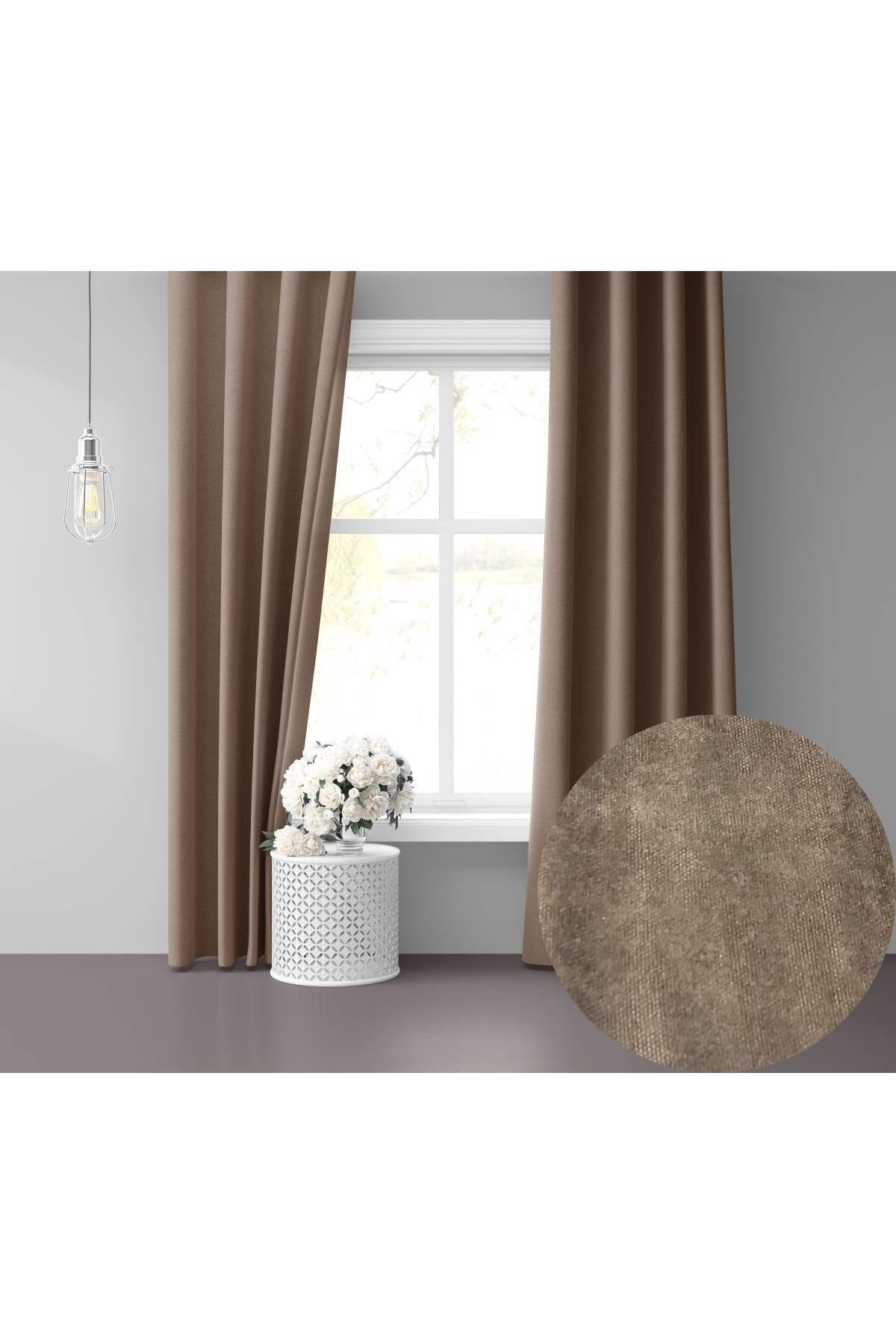 Perle Home Daily Series Sütlü Kahve Rengi Ada Fon Perde
