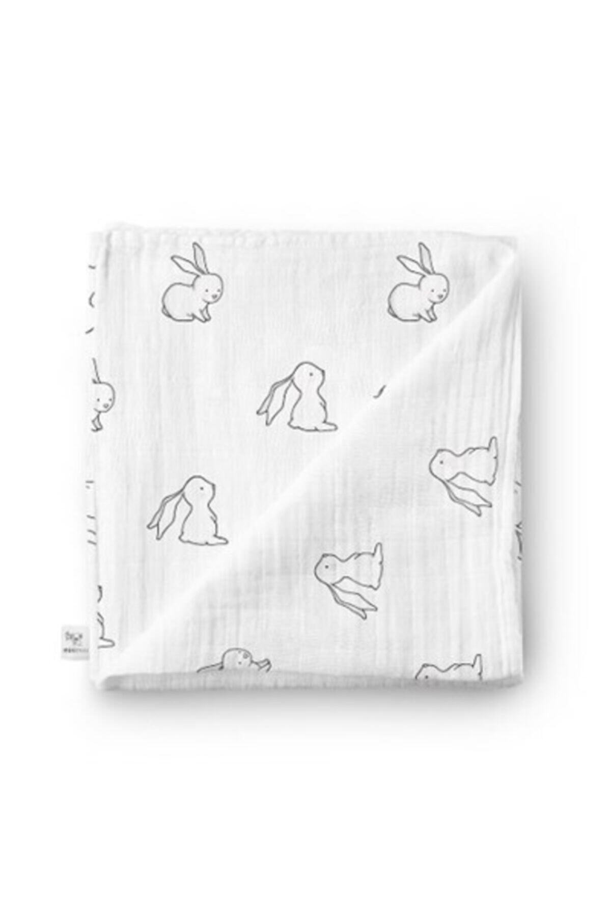 Minimuu Bambu Müslin Örtü – White Bunny 120 X 120 cm