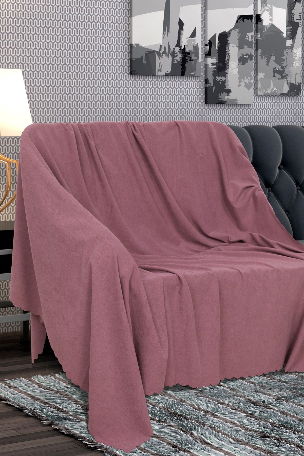 ASHOMES Pembe Şönil Çift Taraflı Koltuk Çekyat Örtüsü Şalı