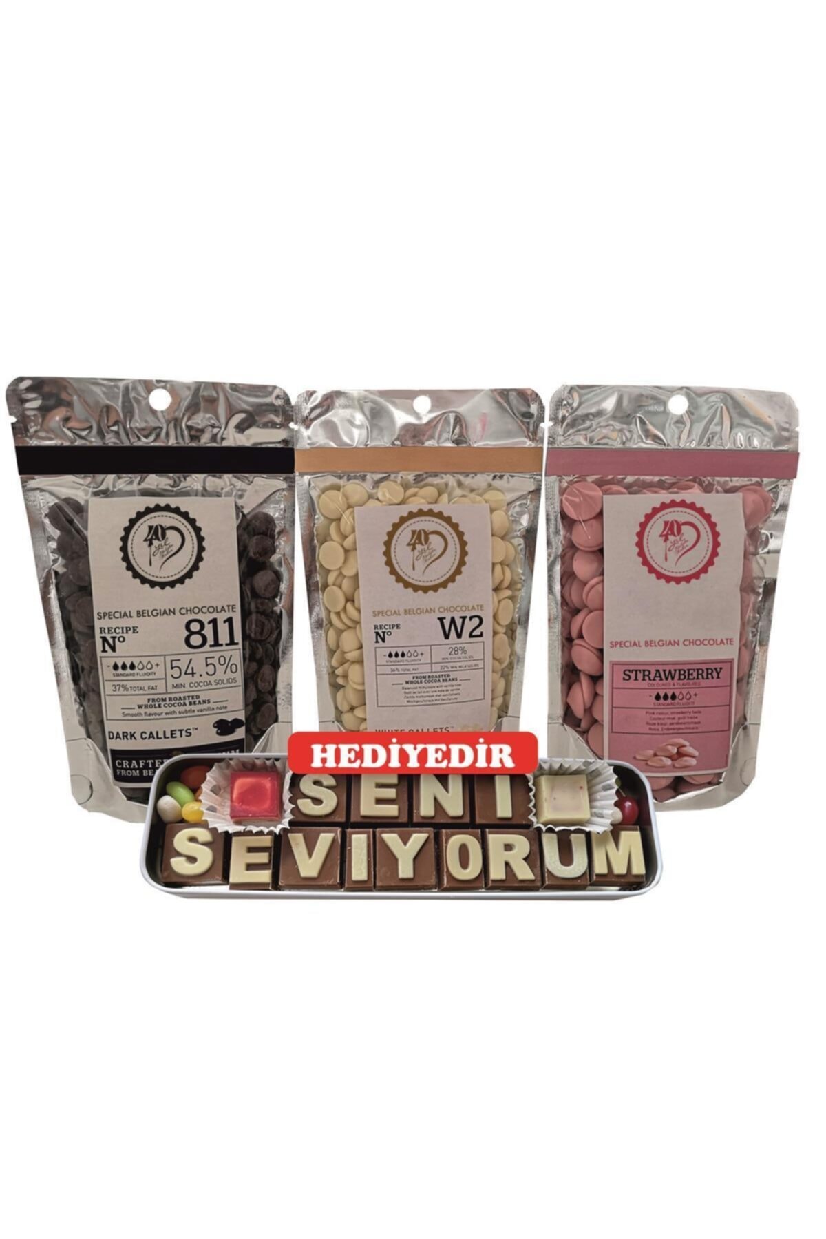 Callebaut Bitter Çikolata 200 gr Beyaz Çikolata 200 gr Çilekli Çikolata 200 gr