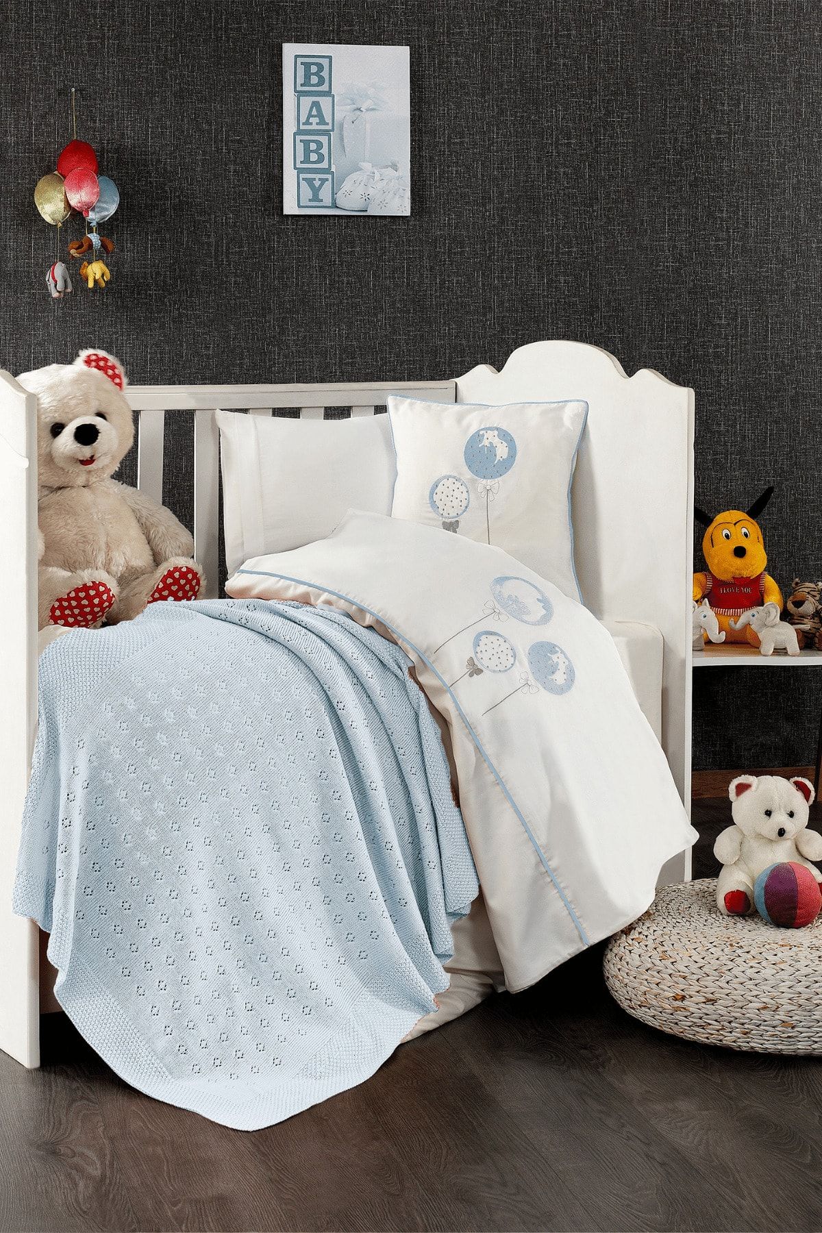 Minelya Home Collection 5 Parça Triko Battaniyeli %100 Pamuk Meva Bebek Nevresim Takımı Mavi