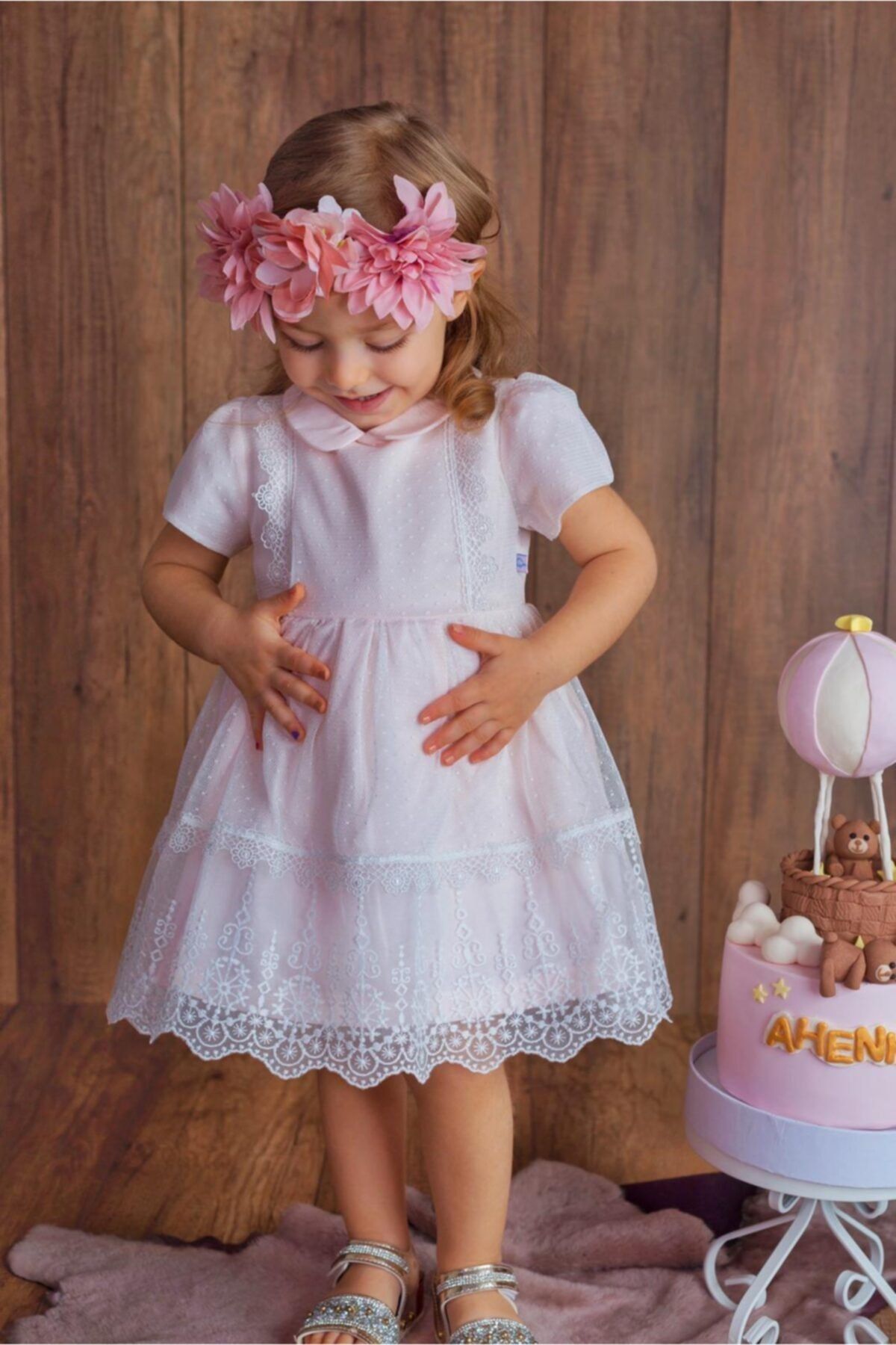 Lemon Drop Babys Dantelli Pembe Elbise Ve Saç Bandı