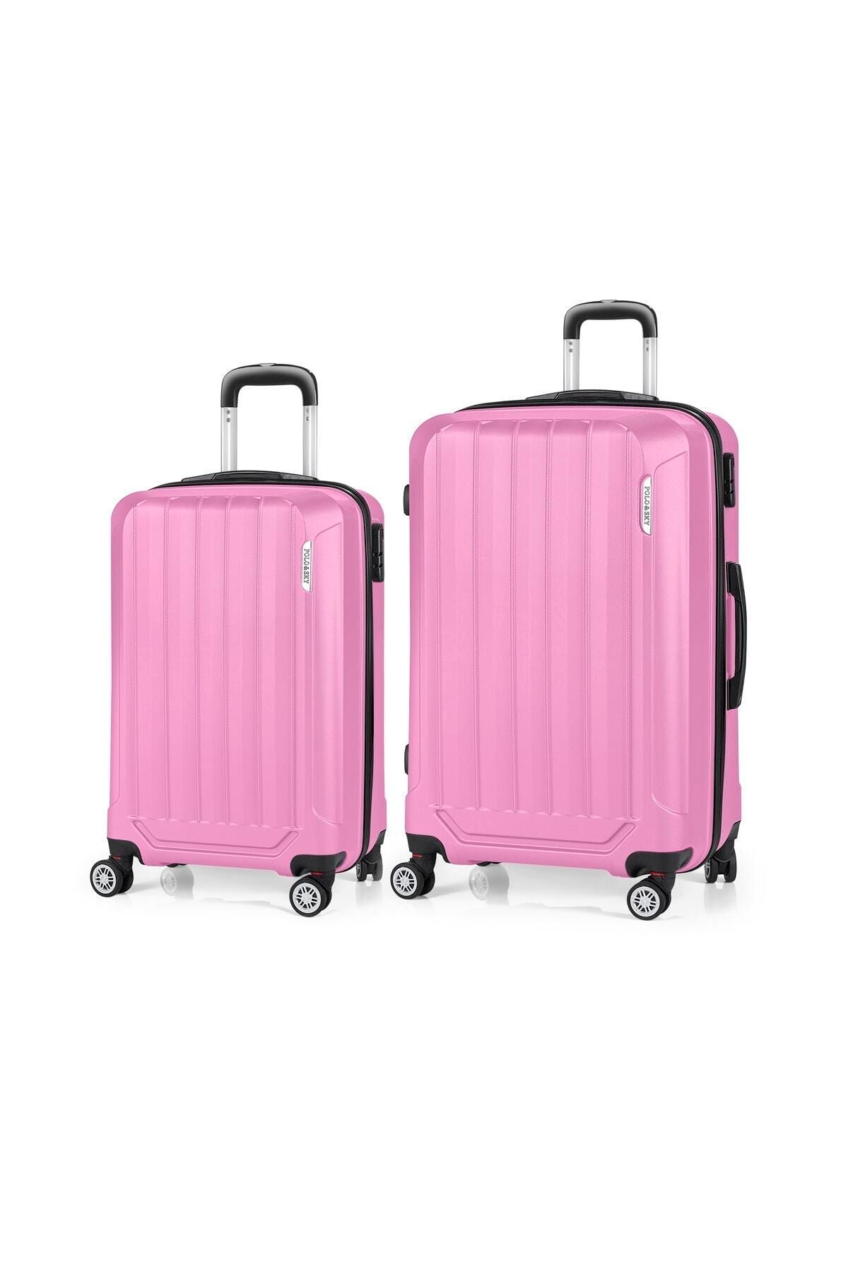 POLO&SKY Pembe Unisex Buyuk/Kabin 2'Li Valiz & Bavul Psv0155