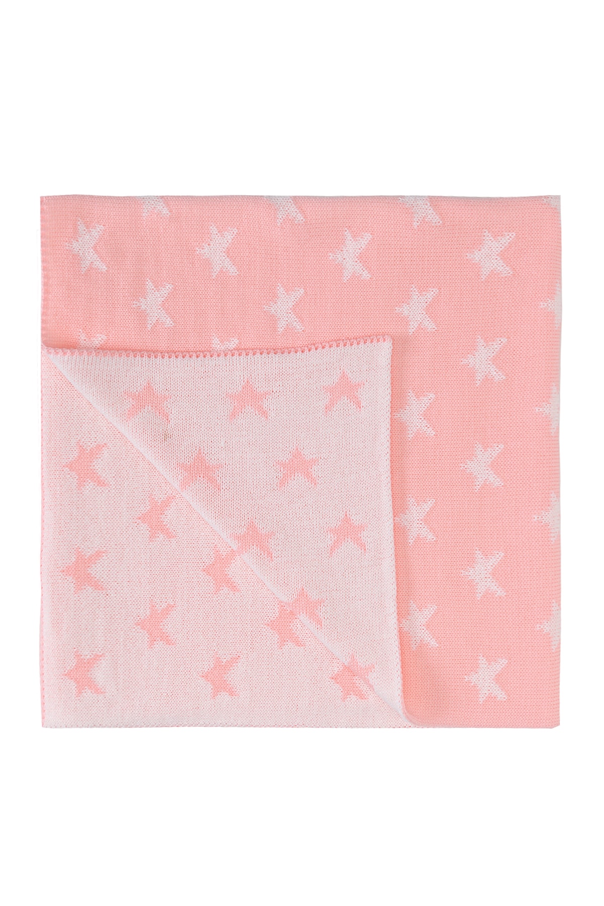 BabyCoco Triko Örgü Bebek Battaniyesi Yıldızlı Pembe Ekru 80x80cm