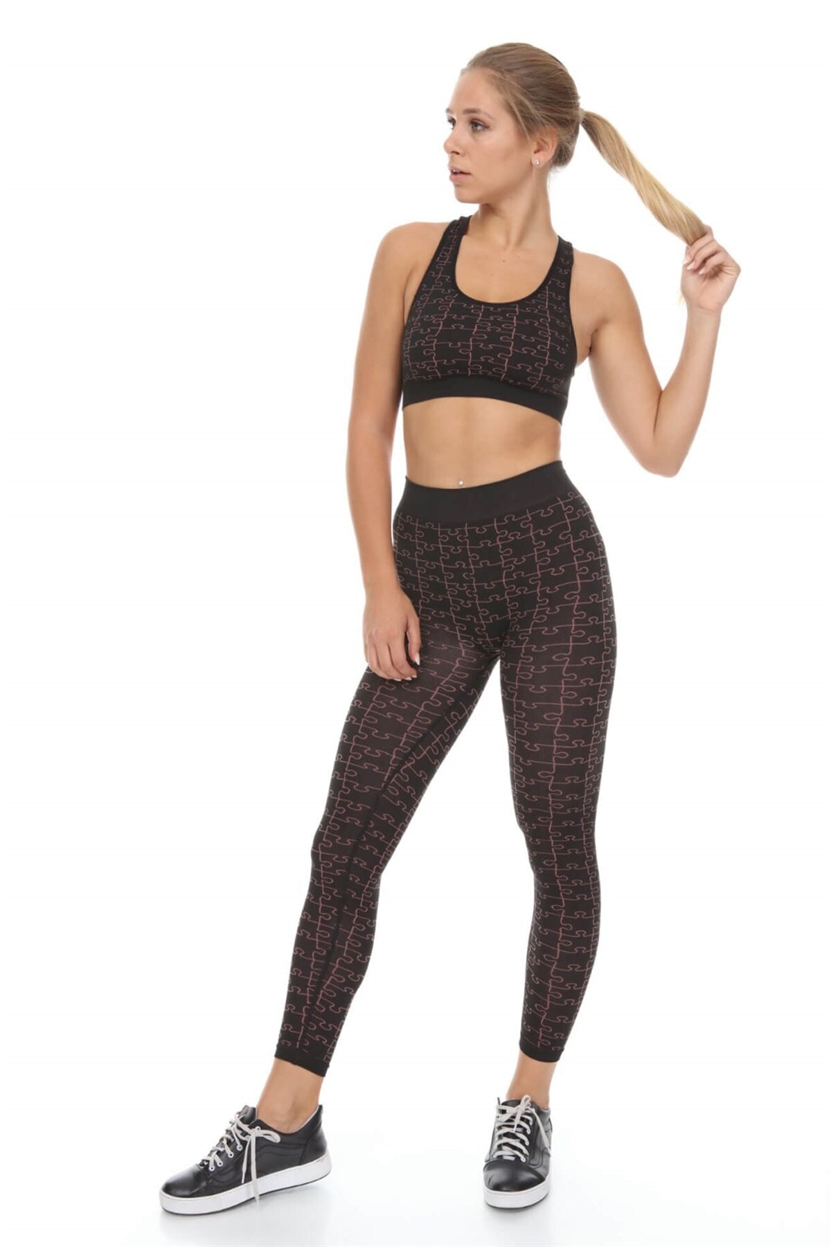 Moda Çizgi Kadın Siyah Sporcu Büstiyer Takım 27188