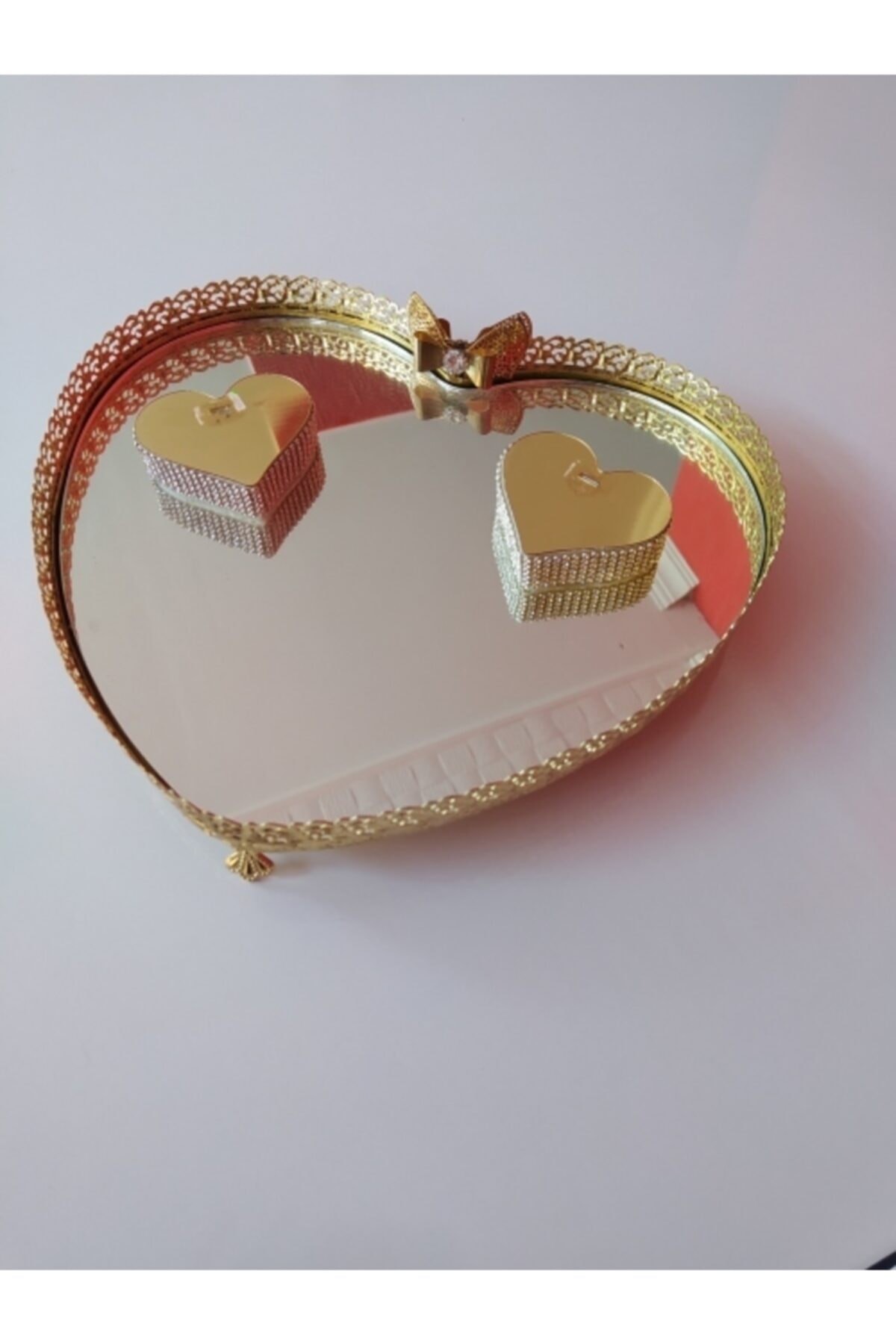 Arya organizasyon Lüks Kalpli Taşli Gold Söz Nişan Tepsisi