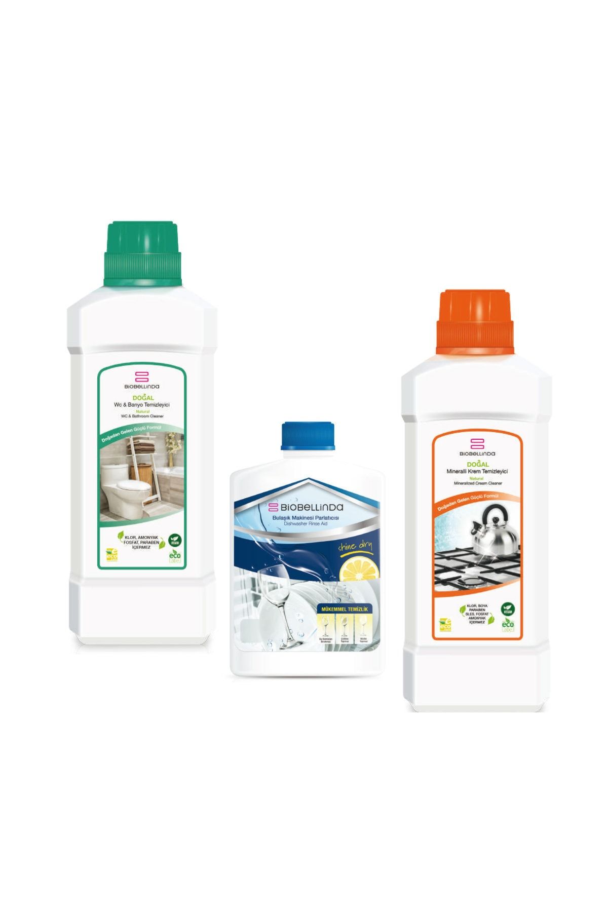 BioBellinda Wc & Banyo Temizleyici + Bulaşık Makinası Parlatıcısı + Mineralli Krem Temizleyici
