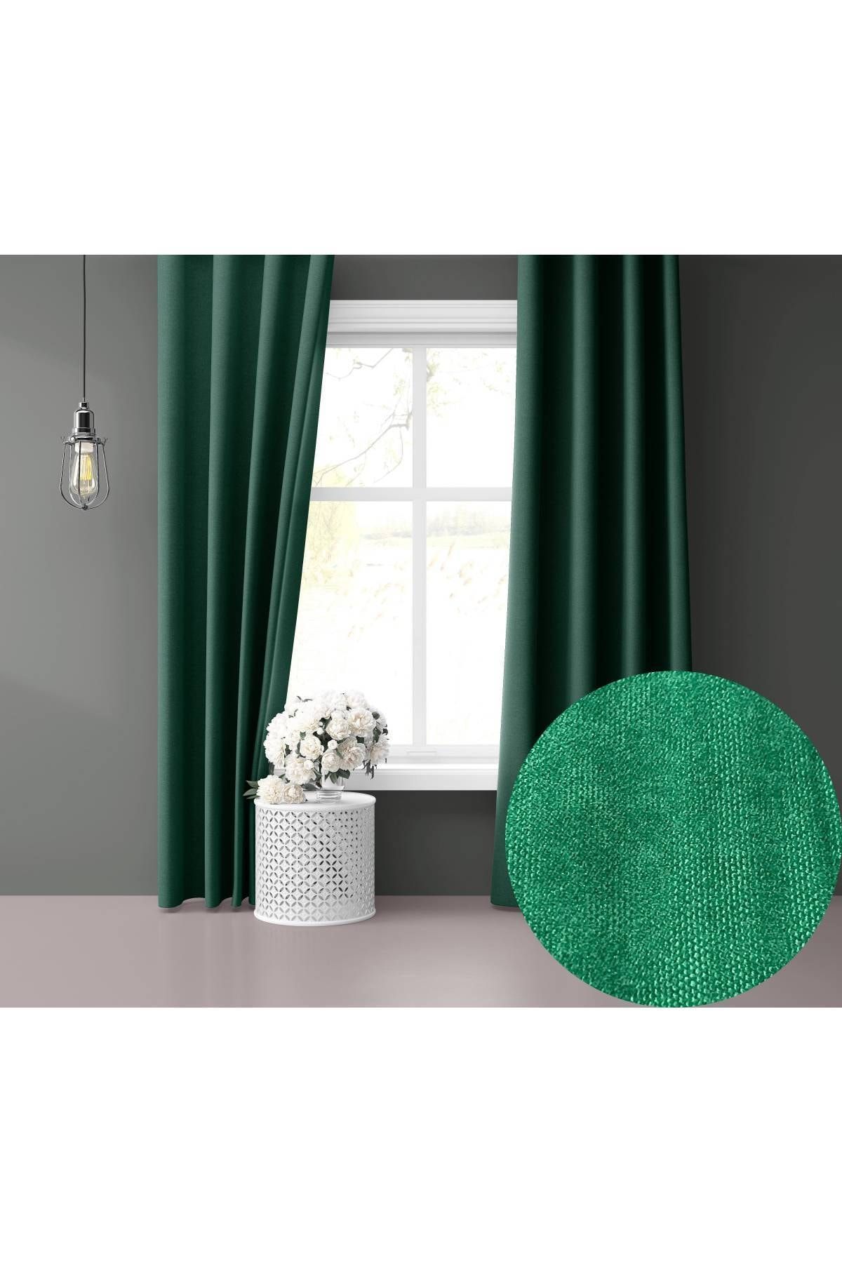 Perle Home Daily Series Zümrüt Yeşili Ada Fon Perde