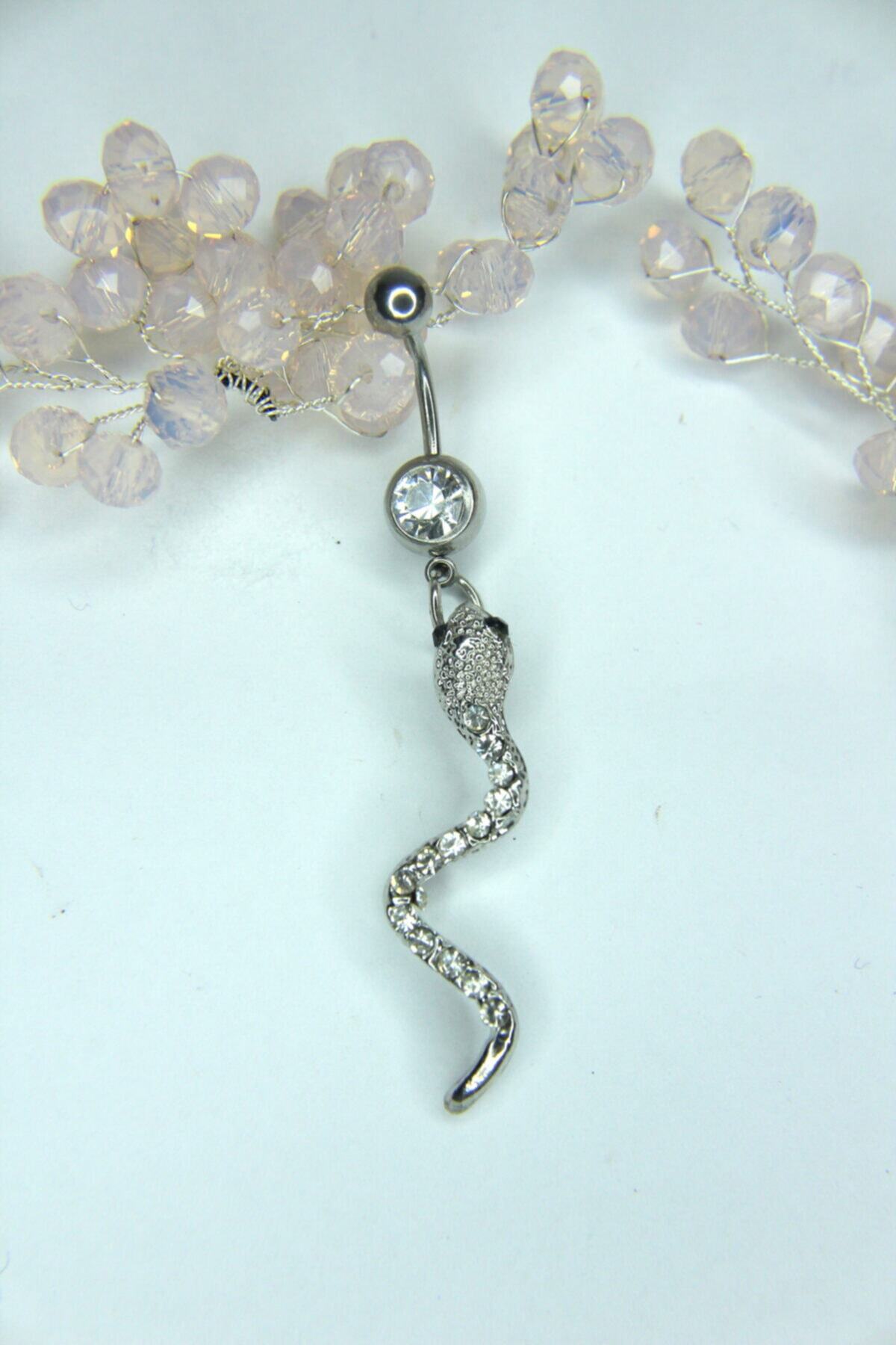 Btn Piercing Zirkon Taşlı Yılan Göbek Piercing
