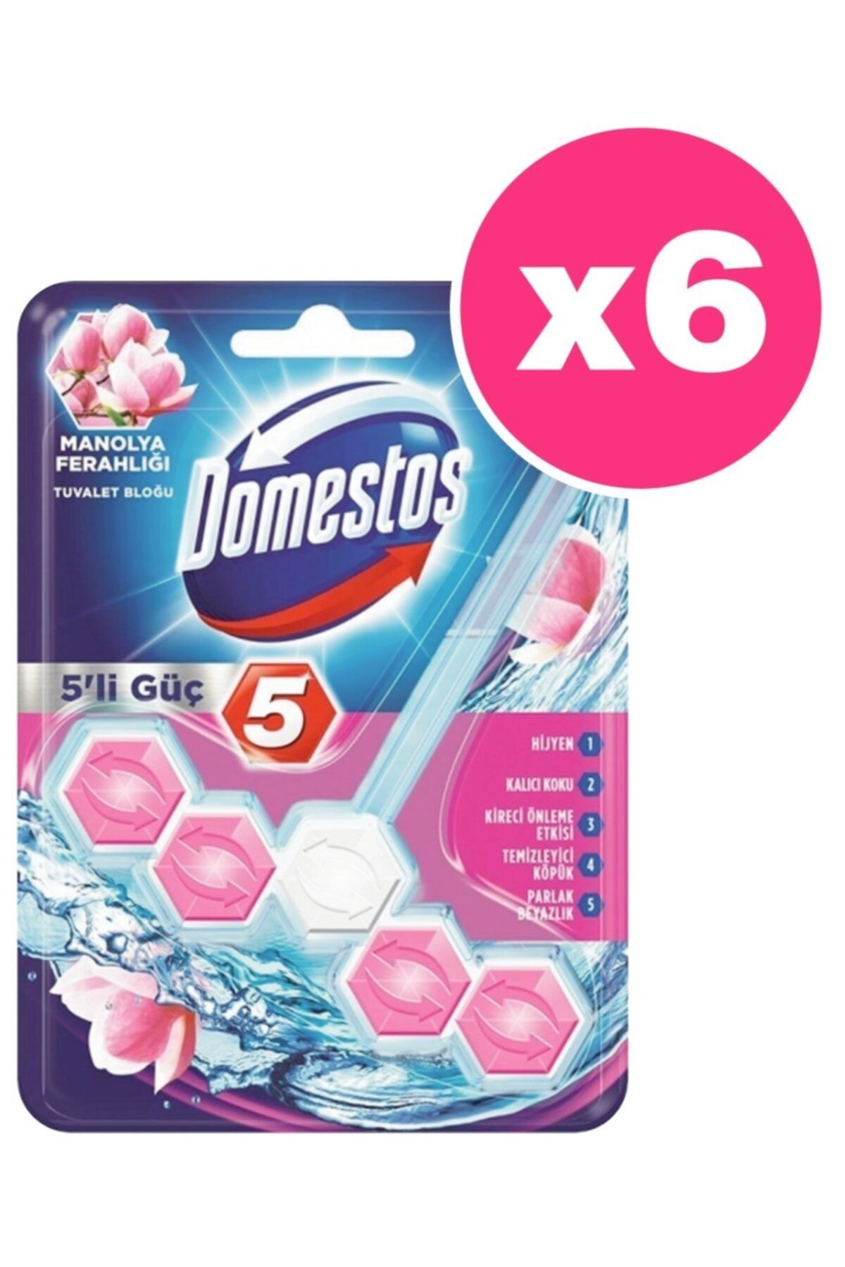 Domestos Wc Blok 5'li Güç Manolya Ferahlığı 55 Gr X 6 Adet