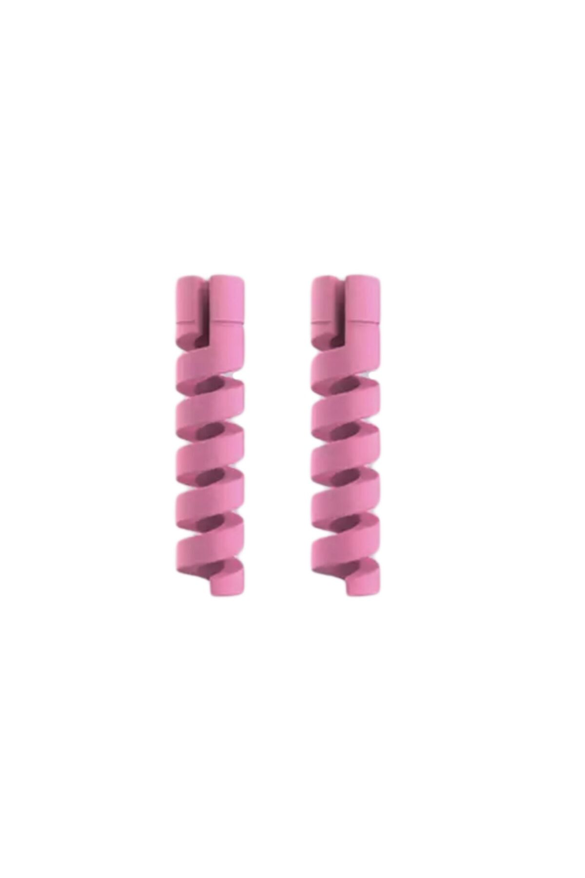 OMAC Micro Usb - Type C - Iphone Lightning Kablo Spiral Kablo Koruyucu Pembe 2 Adet