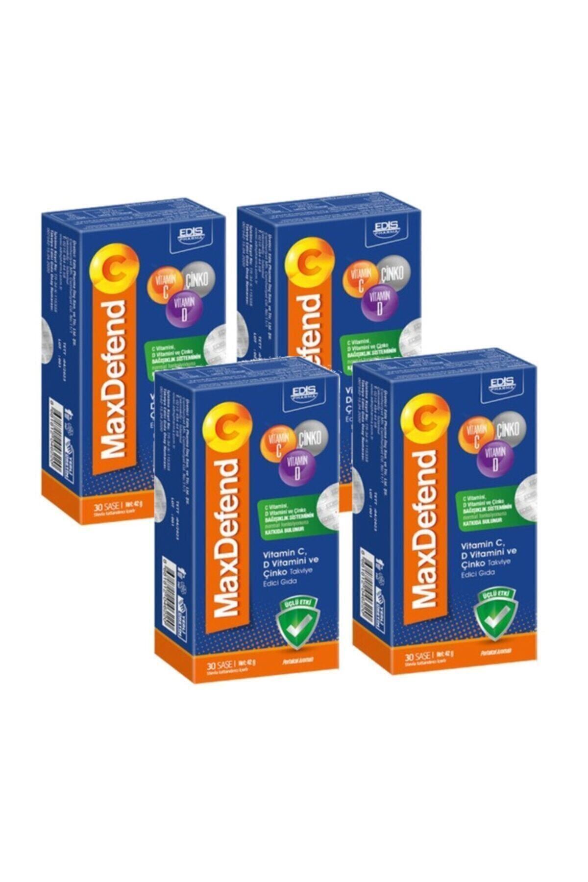 EDİS PHARMA Maxdefend C Vitamini D Vitamini Çinko Içeren Takviye Edici Gıda 4 Lü