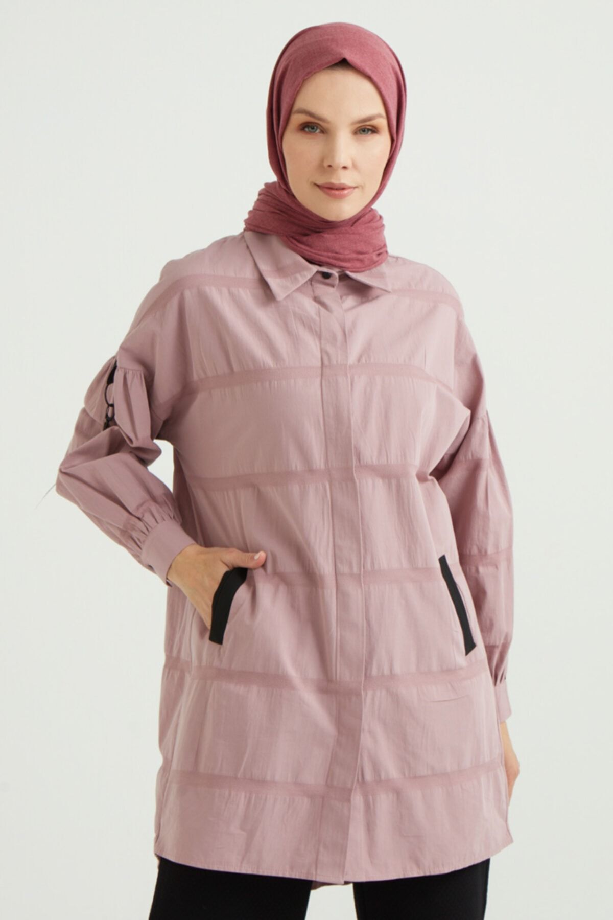 MARKALİSTE Kadın Pembe Gizli Düğmeli Gömlek Tunik