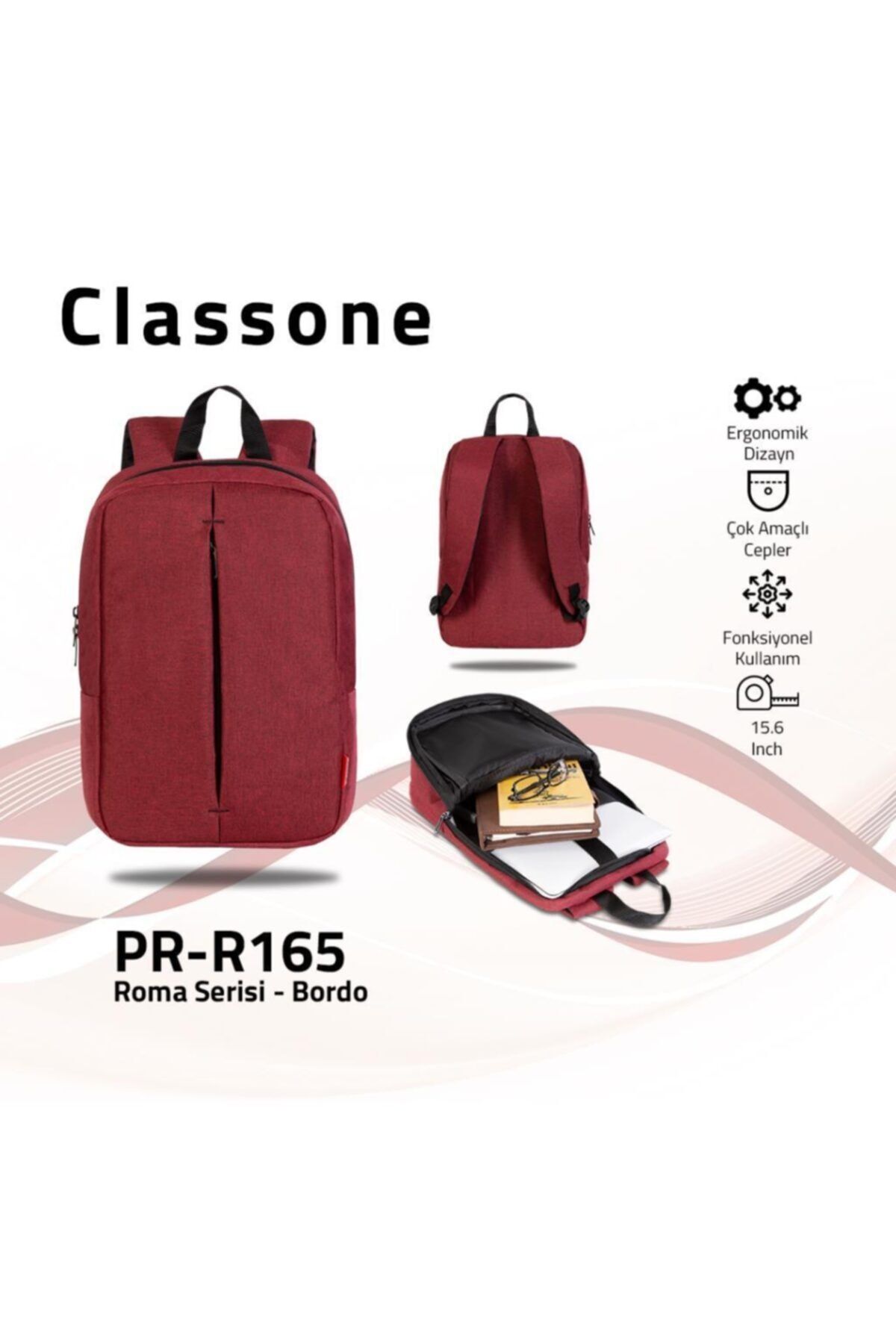 Classone Pr-r165 Roma Serisi 15,6 Inç Uyumlu Laptop Notebook Sırt Çantası-bordo