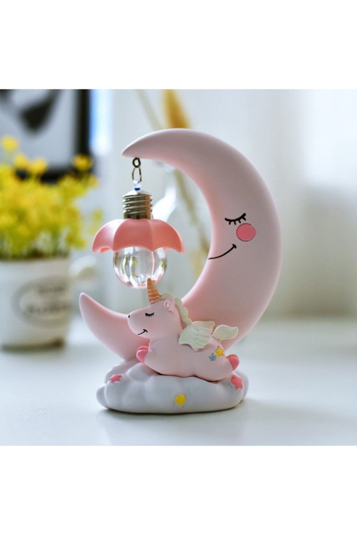 Hediye Sahibi Dekoratif Ay Dede Ve Minik Unicorn Temalı Masa Lambası Ve Biblo