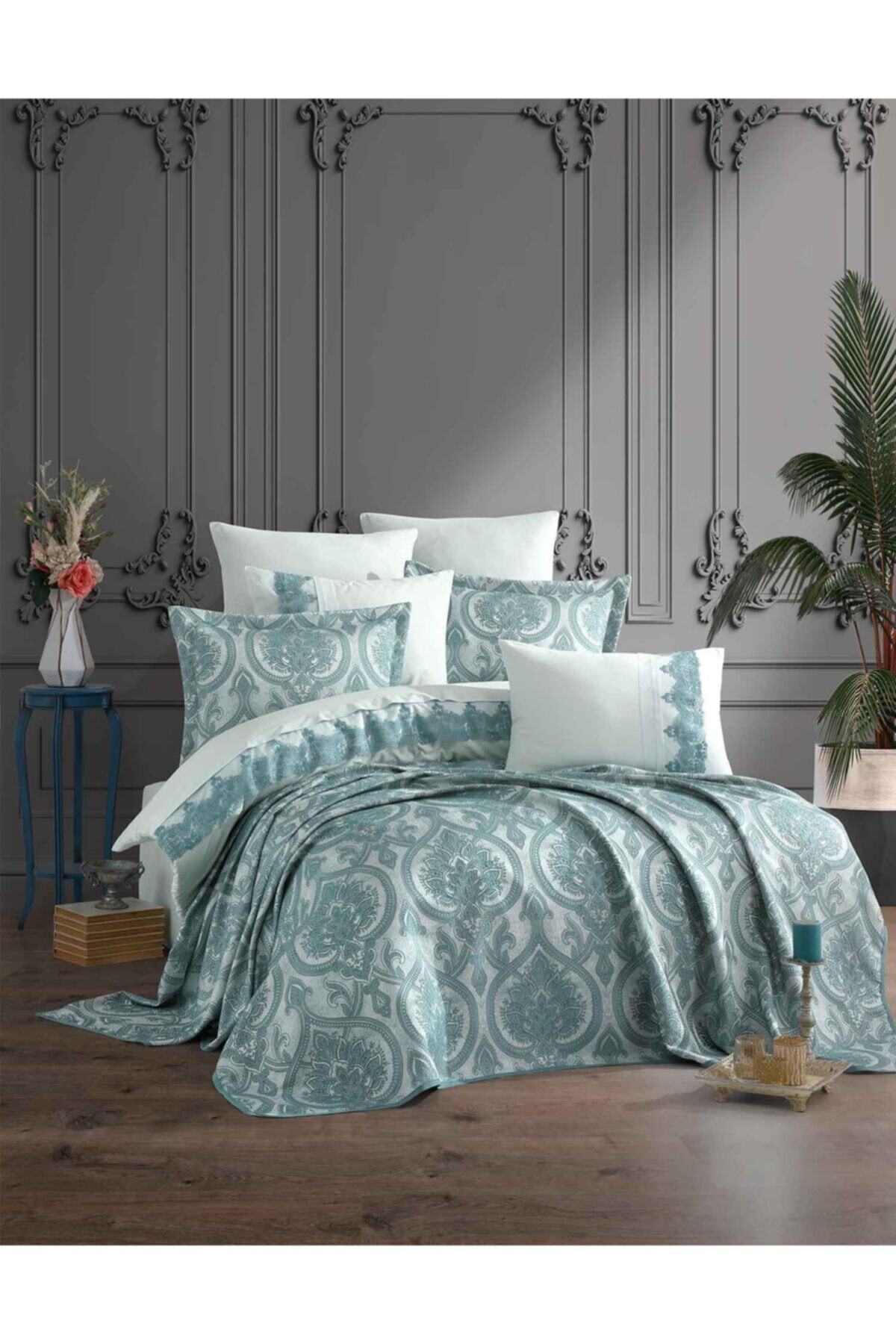 elart yatak ortusu takimi cift kisilik jakar dokuma roma yesil fiyati yorumlari trendyol