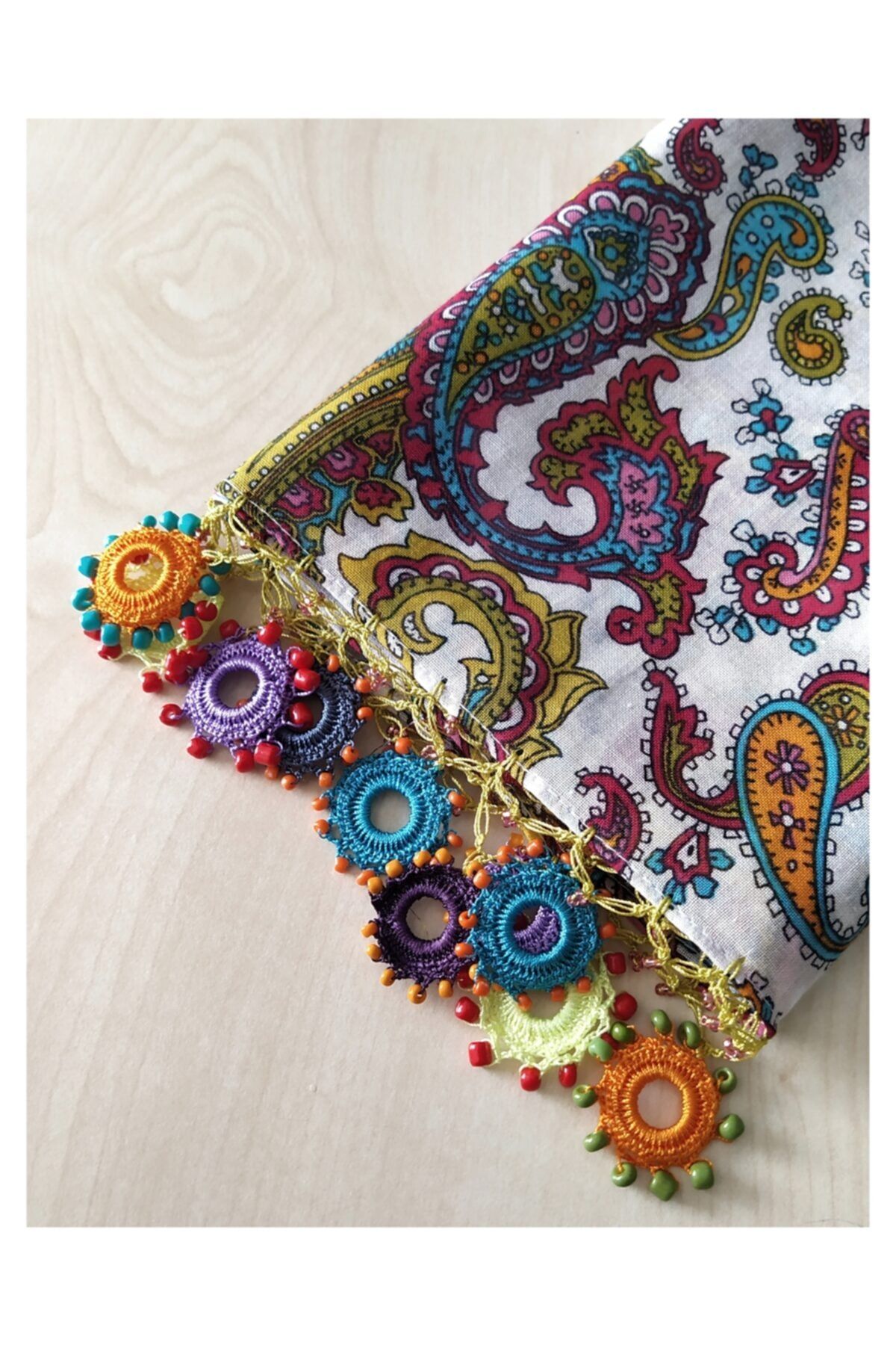 Pötikare Butik Atölye Kadın Beyaz Pamuklu Oyalı Yazma Fular